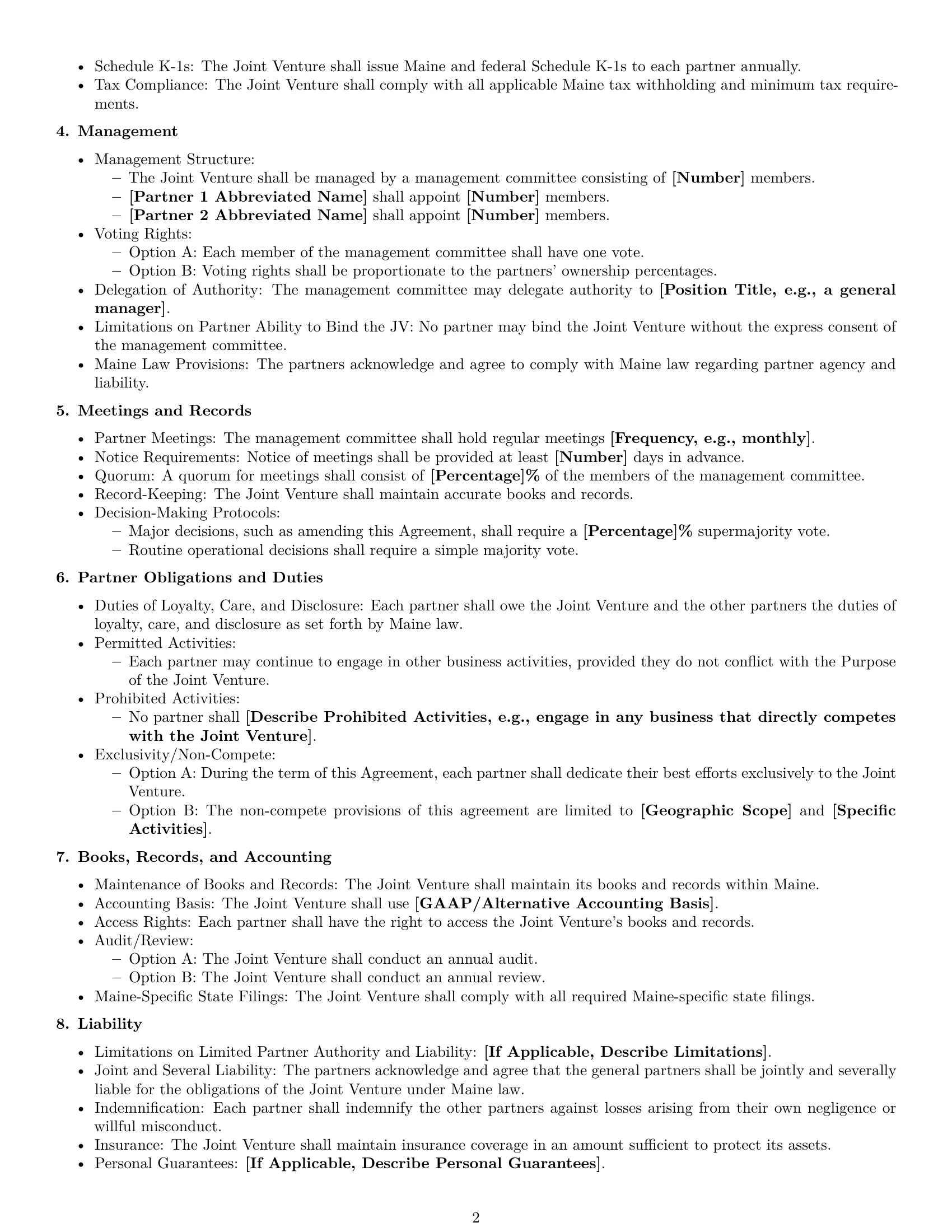 Preview page 2 of Free Maine joint venture agreement template