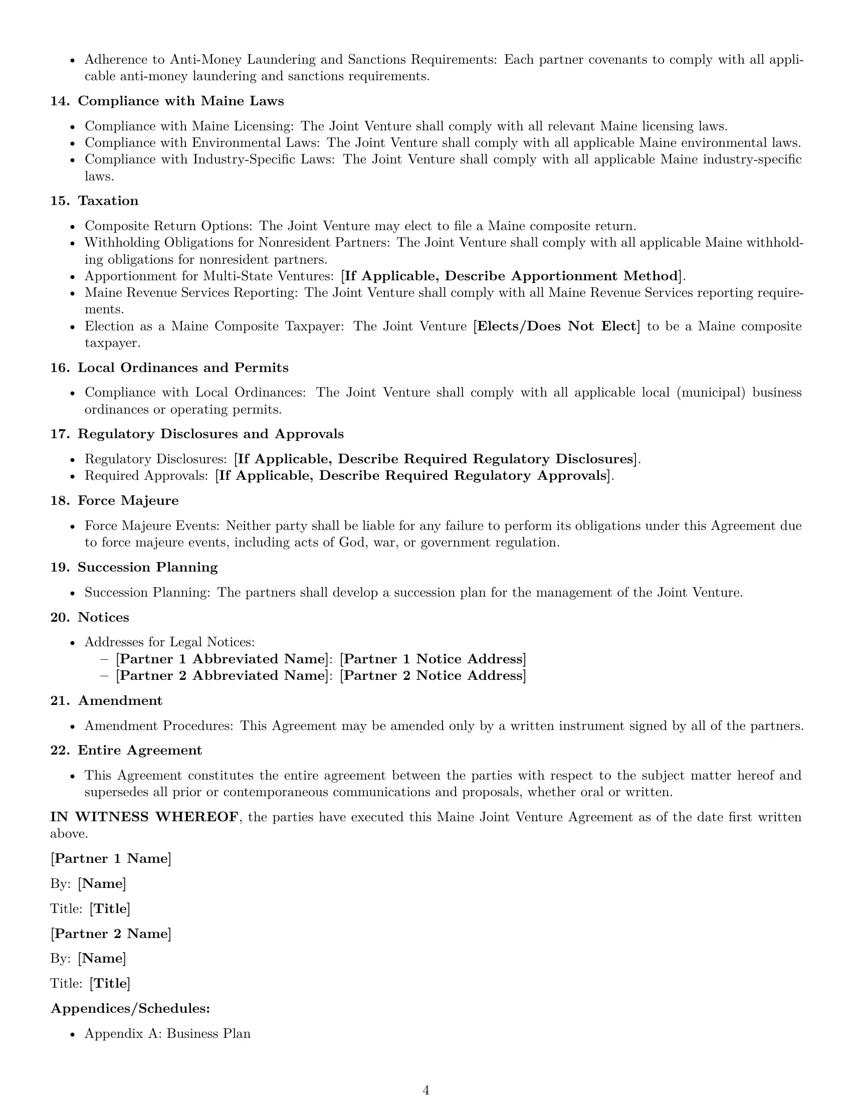 Preview page 4 of Free Maine joint venture agreement template
