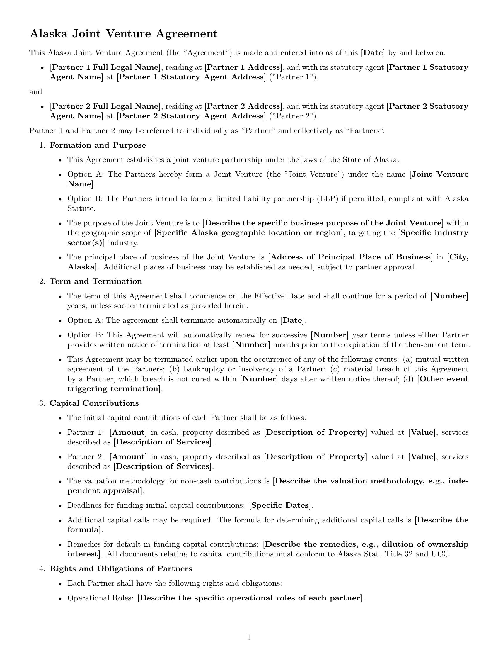 Preview page 1 of Free Alaska joint venture agreement template