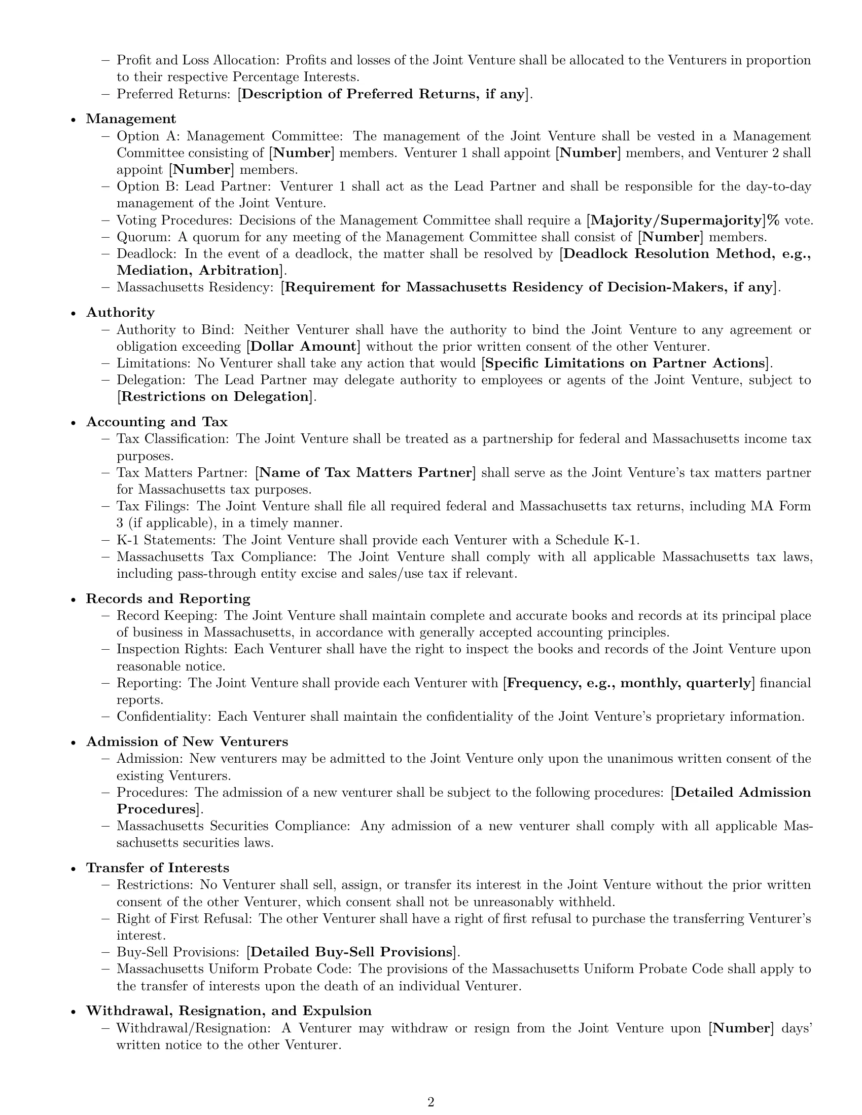 Preview page 2 of Free Massachusetts joint venture agreement template