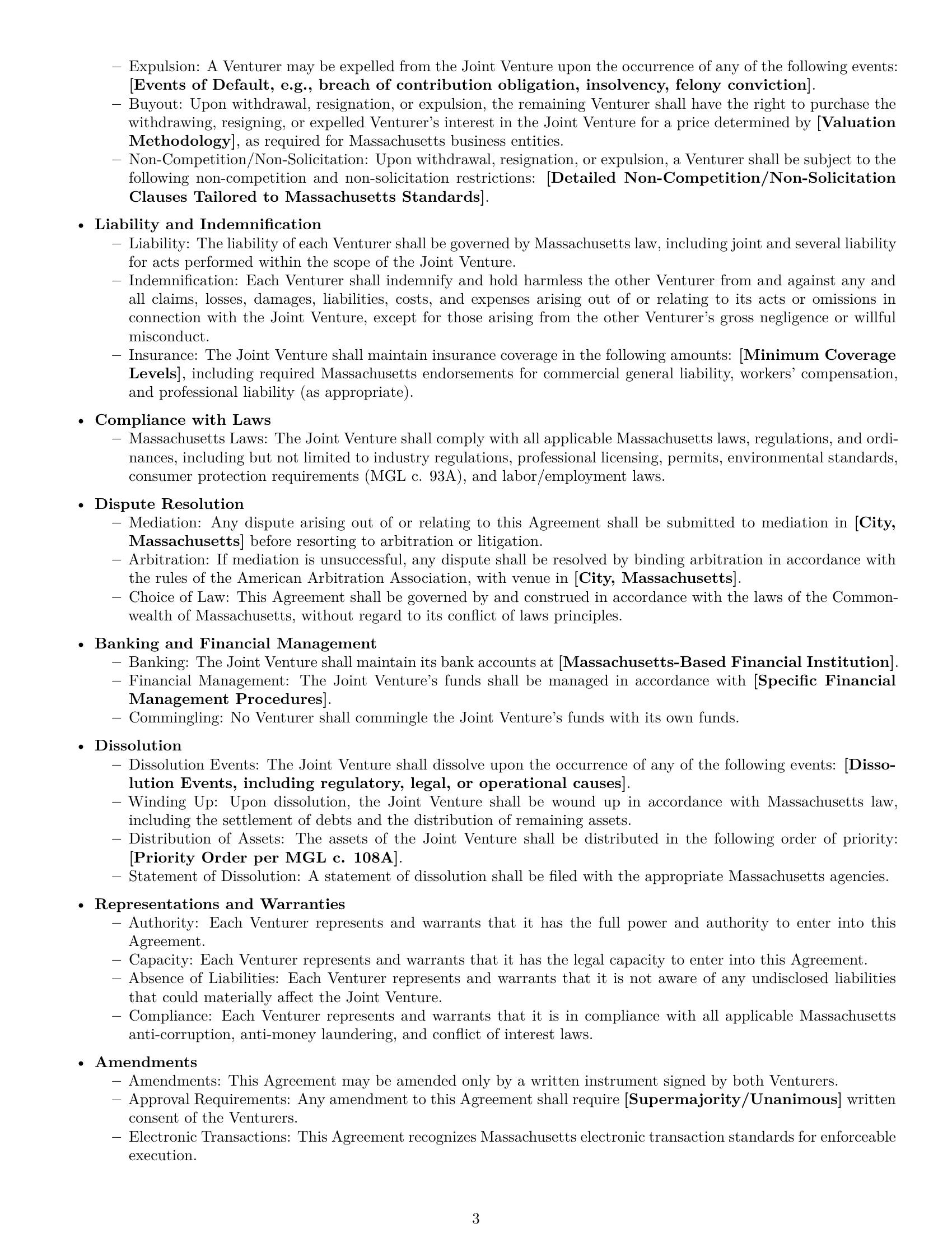 Preview page 3 of Free Massachusetts joint venture agreement template