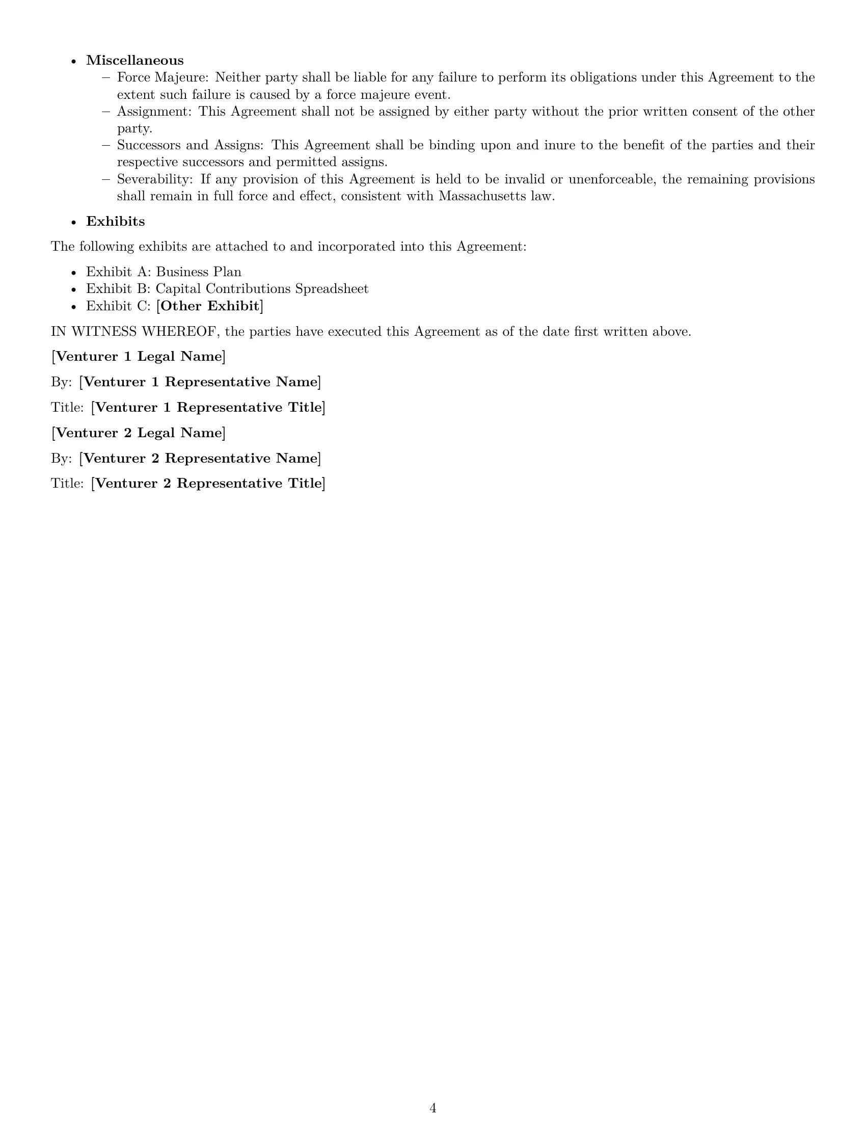 Preview page 4 of Free Massachusetts joint venture agreement template