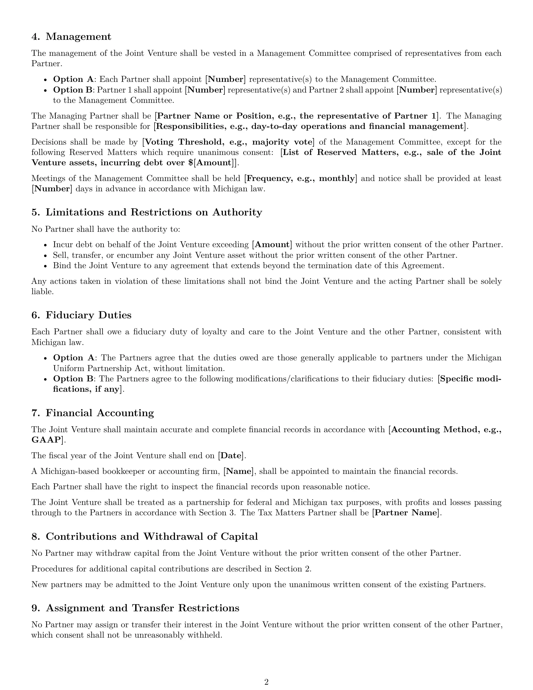 Preview page 2 of Free Michigan joint venture agreement template