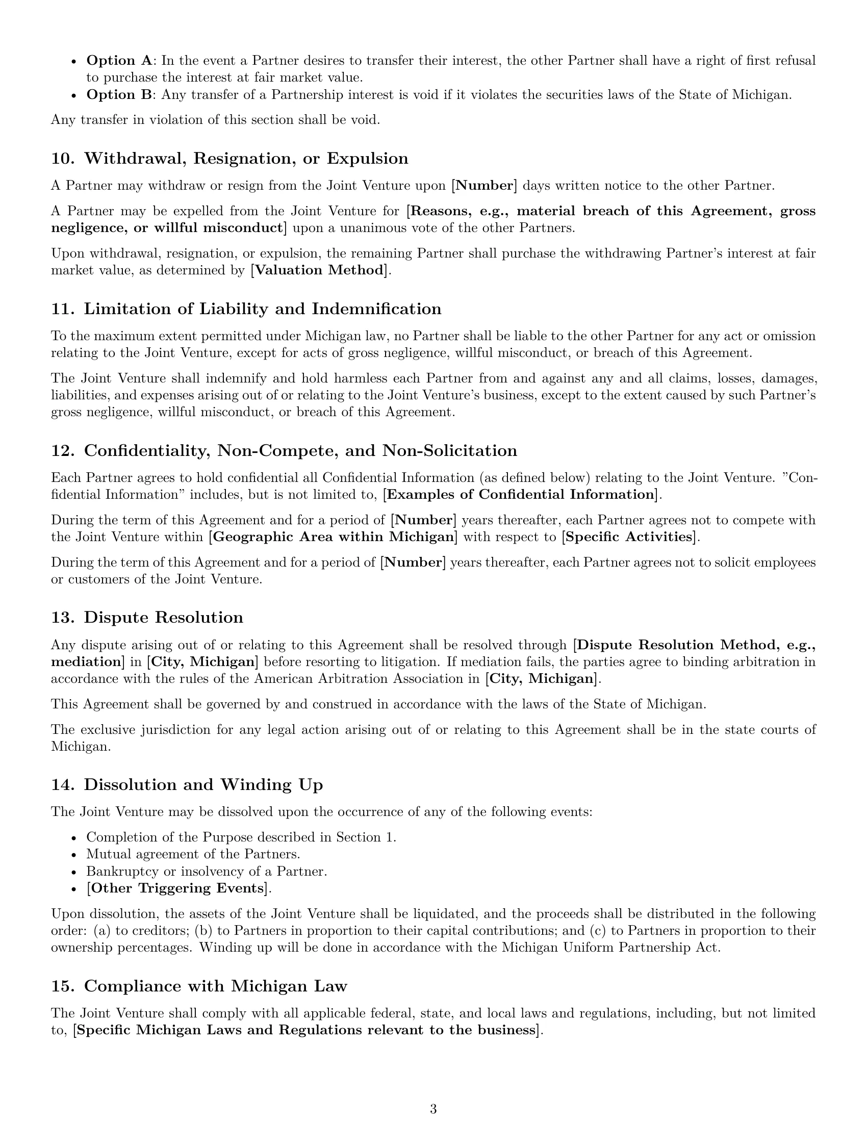 Preview page 3 of Free Michigan joint venture agreement template