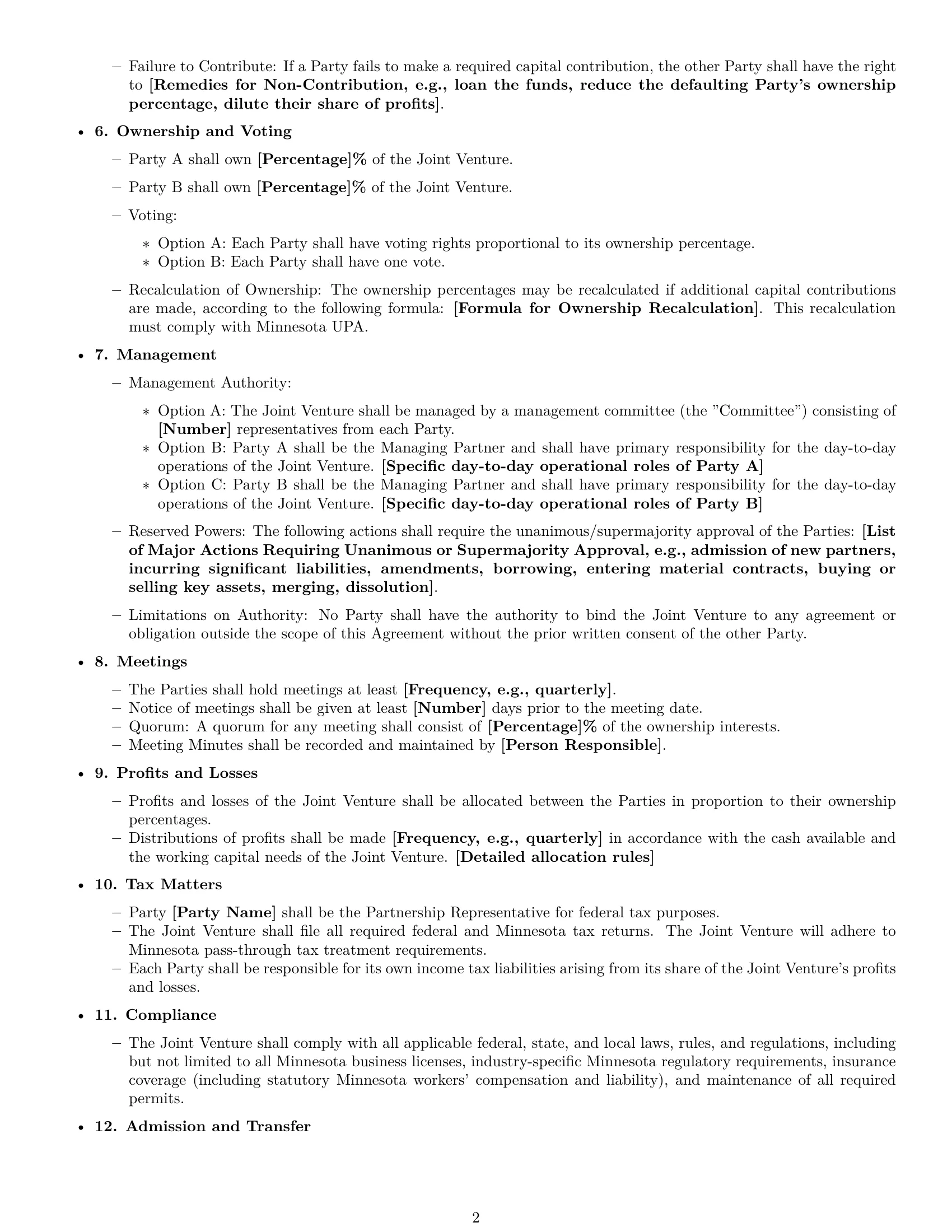 Preview page 2 of Free Minnesota joint venture agreement template