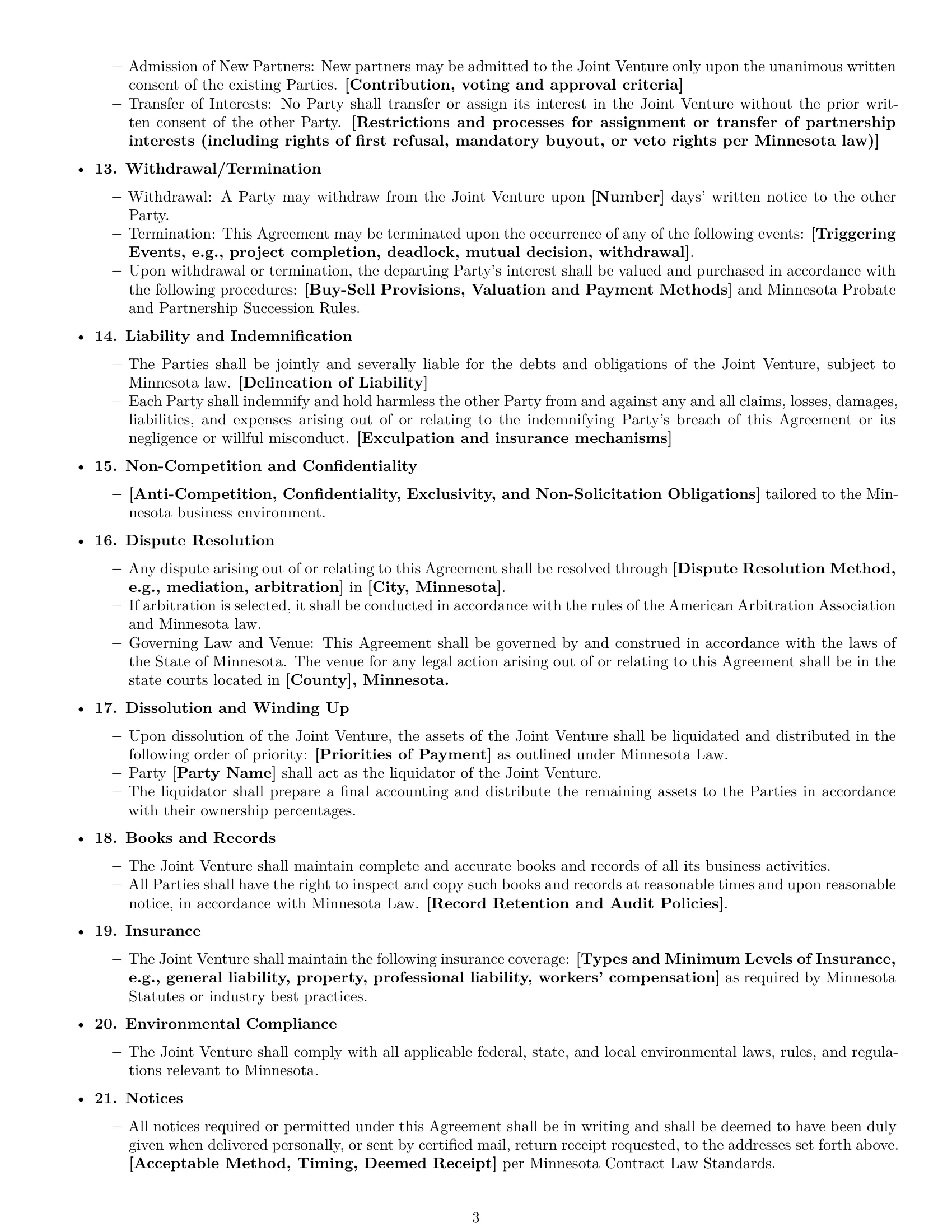 Preview page 3 of Free Minnesota joint venture agreement template