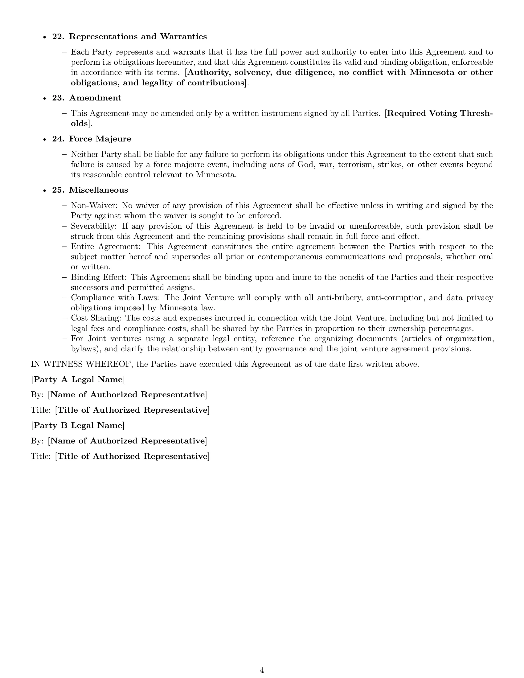 Preview page 4 of Free Minnesota joint venture agreement template