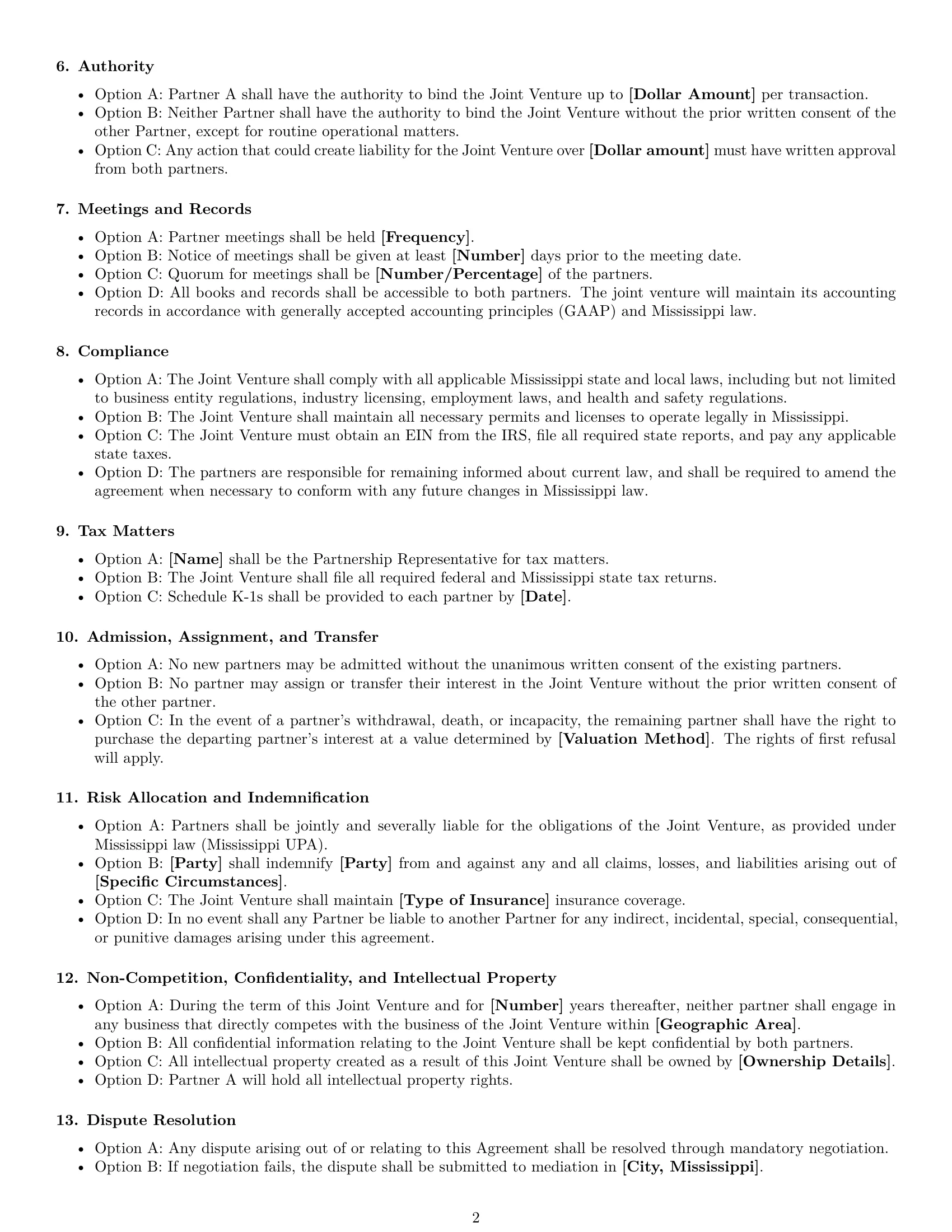 Preview page 2 of Free Mississippi joint venture agreement template
