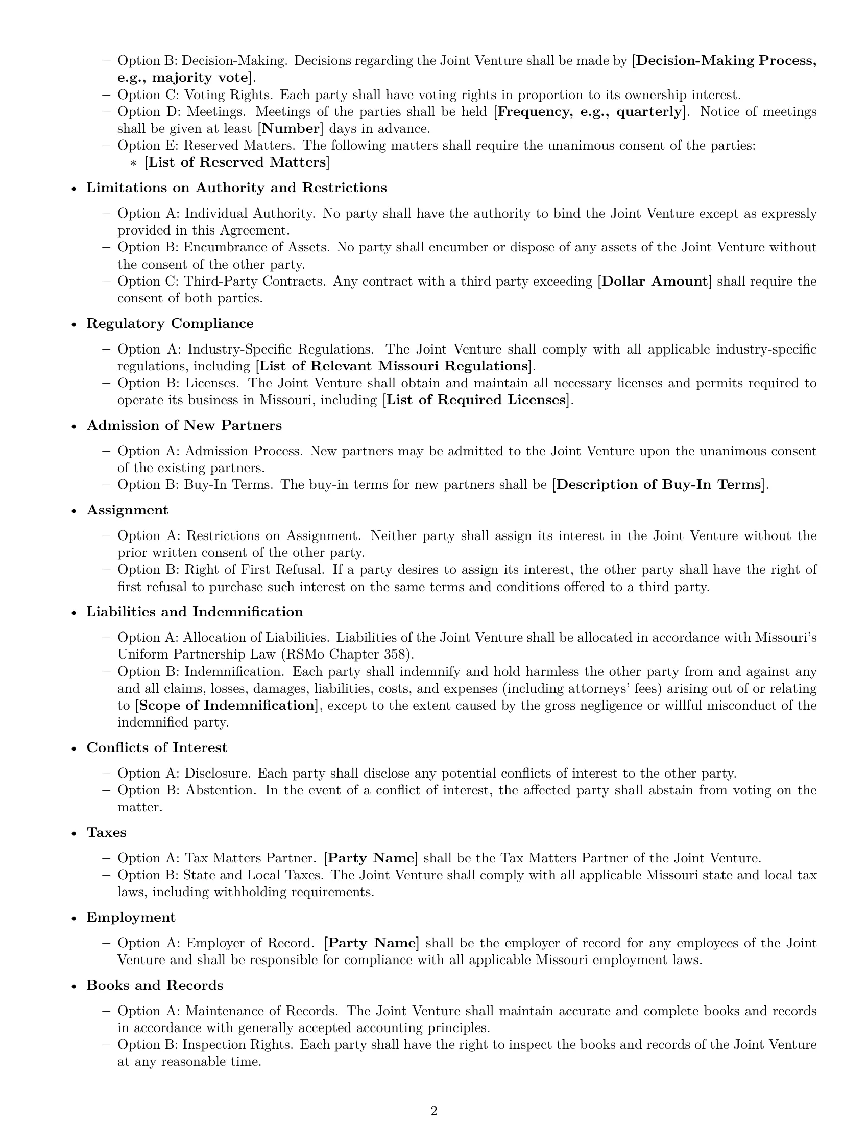 Preview page 2 of Free Missouri joint venture agreement template