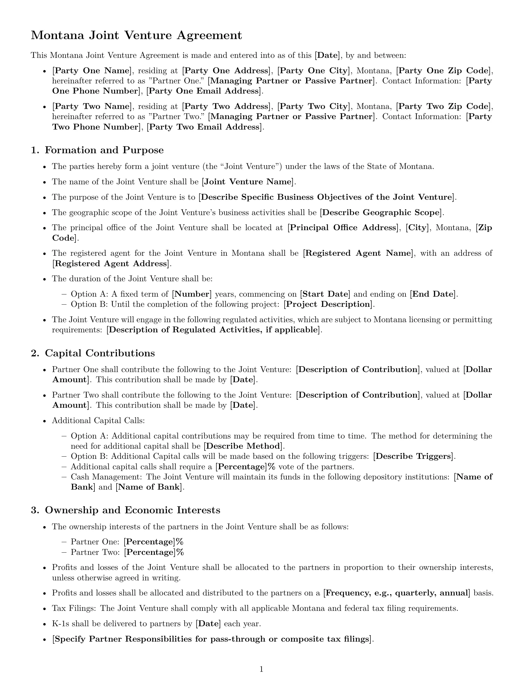 Preview page 1 of Free Montana joint venture agreement template
