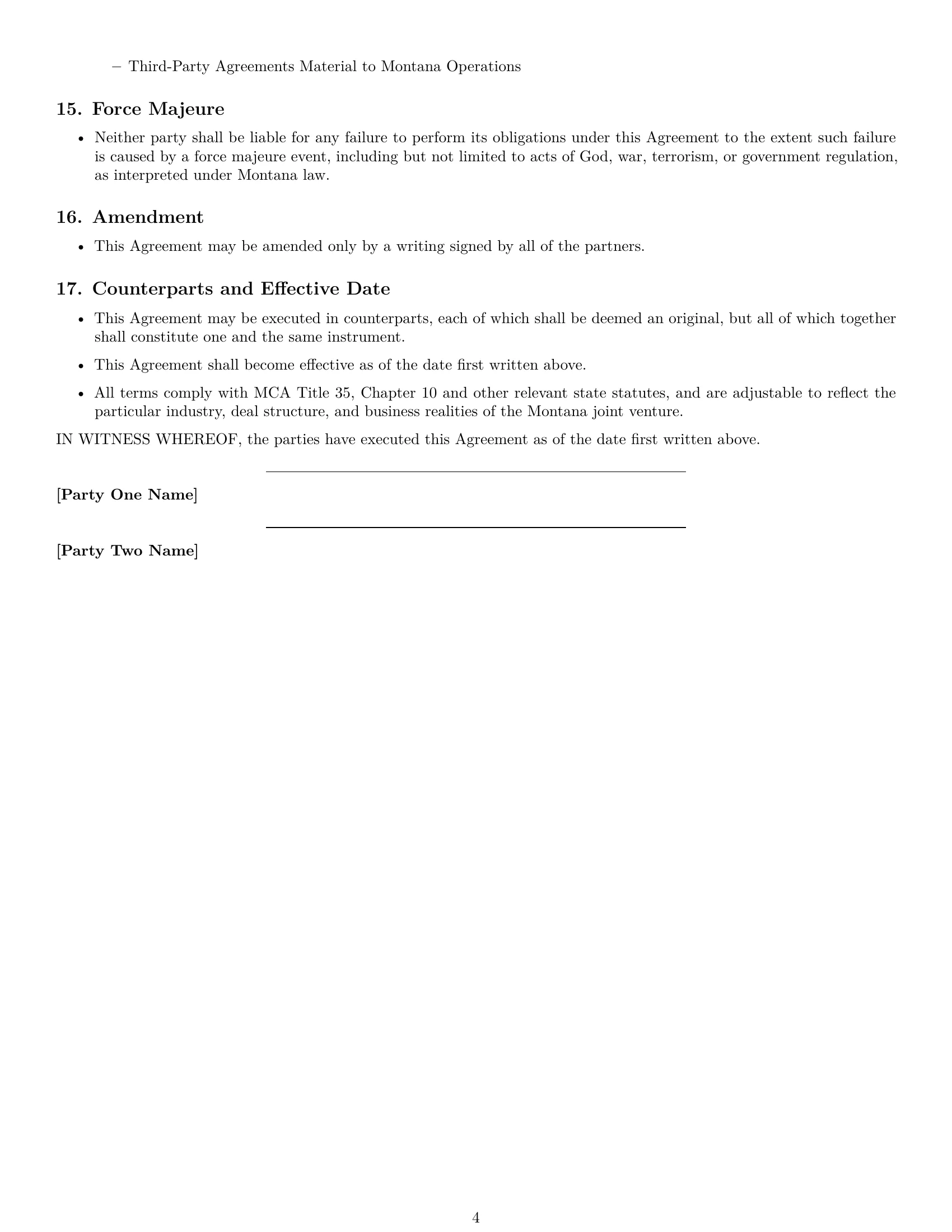 Preview page 4 of Free Montana joint venture agreement template