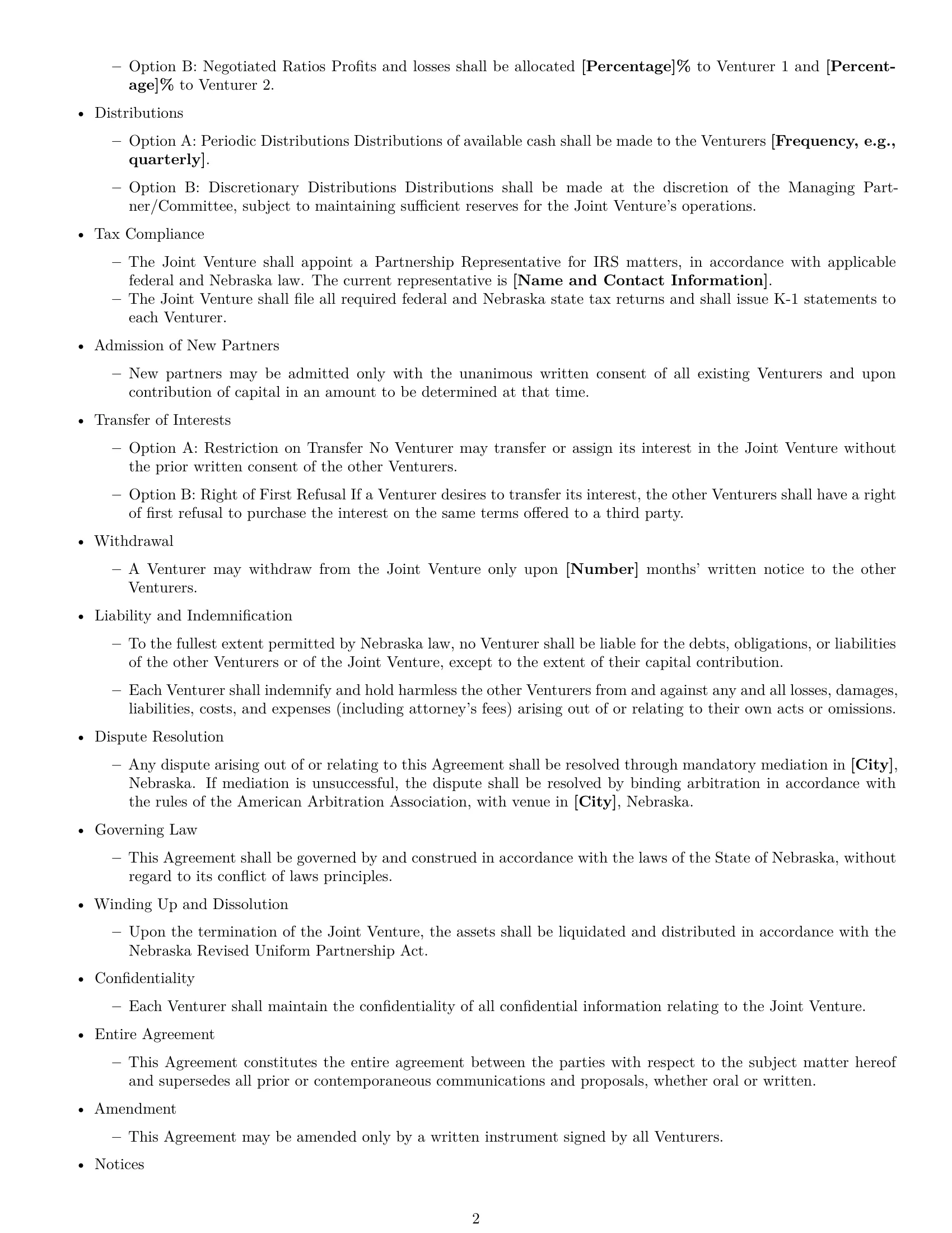 Preview page 2 of Free Nebraska joint venture agreement template