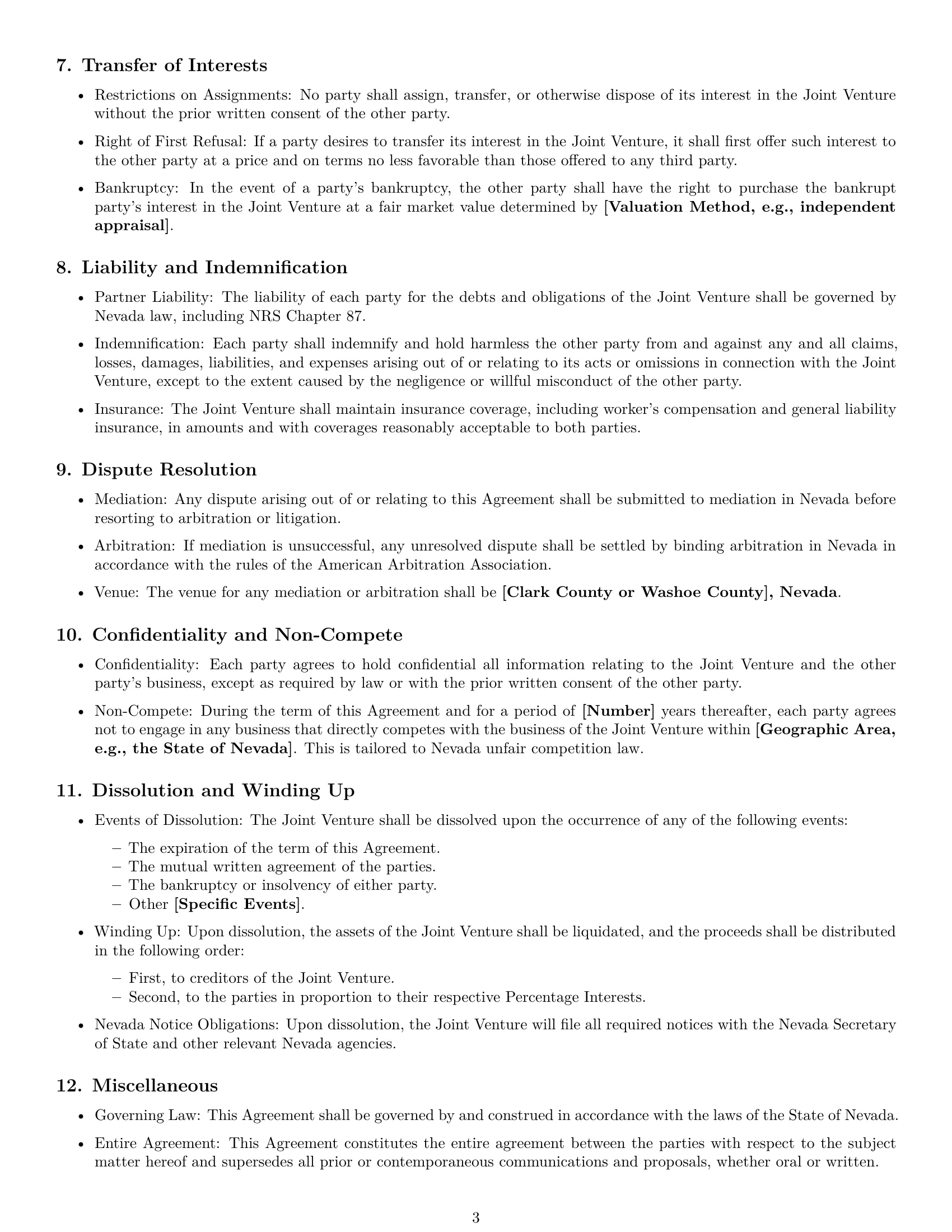 Preview page 3 of Free Nevada joint venture agreement template