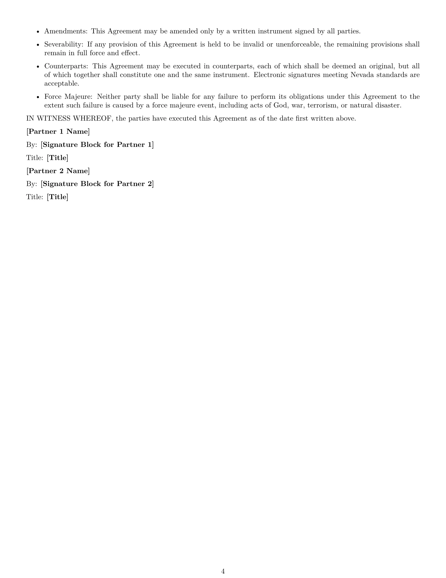 Preview page 4 of Free Nevada joint venture agreement template