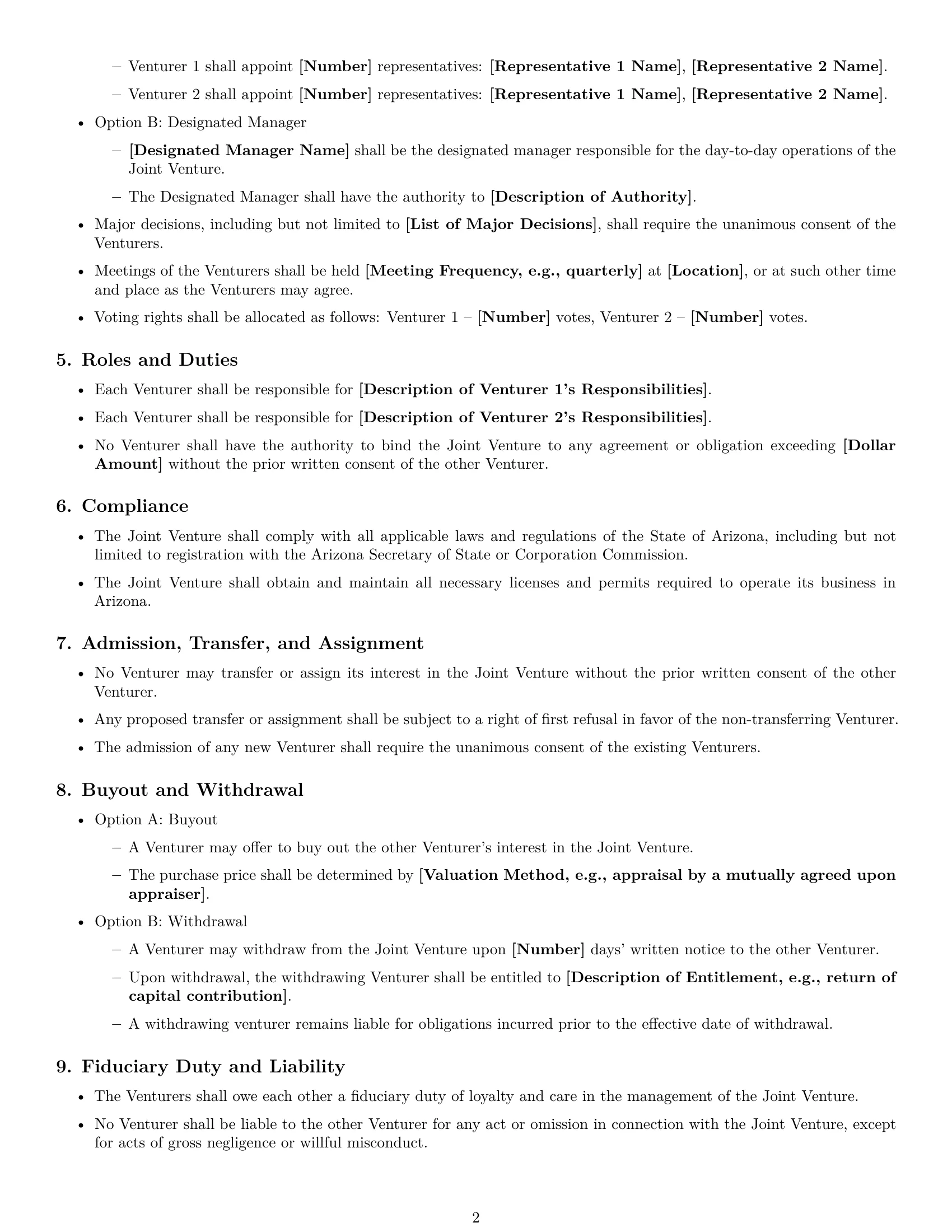 Preview page 2 of Free Arizona joint venture agreement template