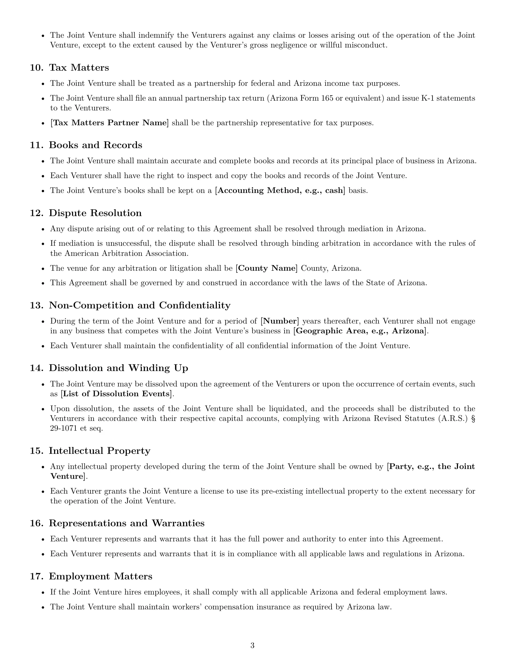 Preview page 3 of Free Arizona joint venture agreement template