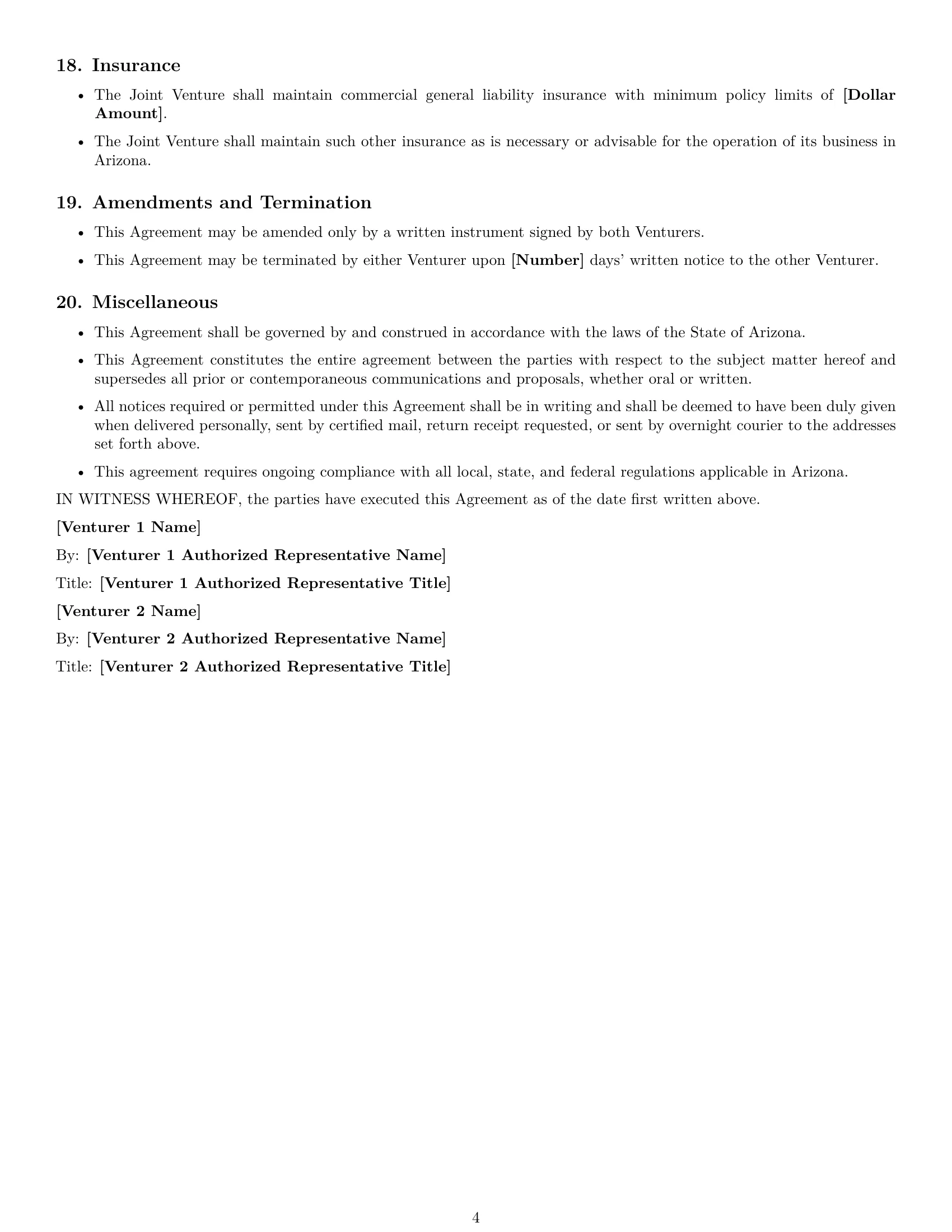 Preview page 4 of Free Arizona joint venture agreement template