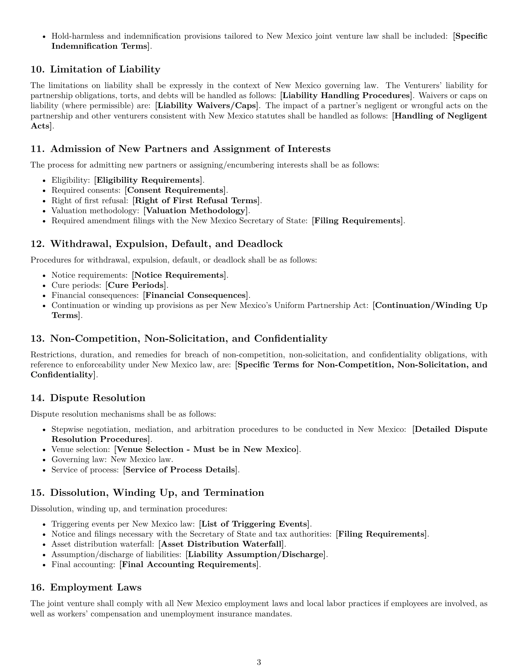 Preview page 3 of Free New Mexico joint venture agreement template
