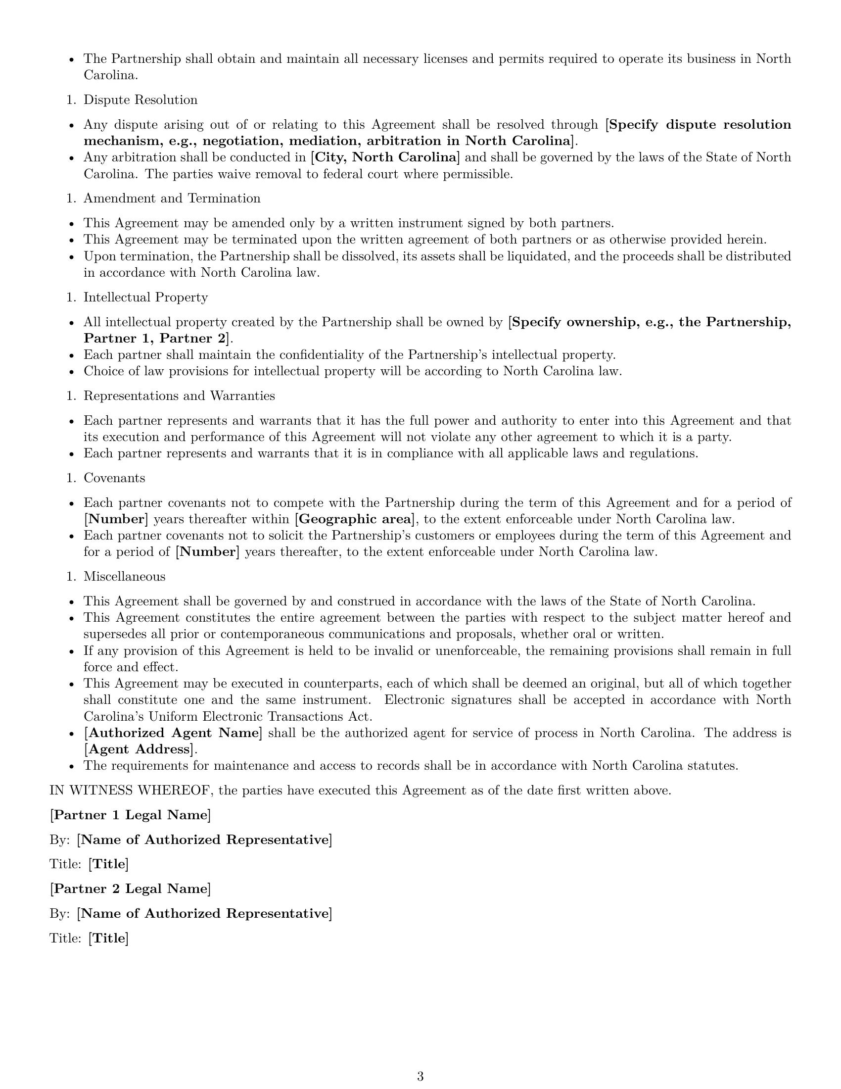 Preview page 3 of Free North Carolina joint venture agreement template