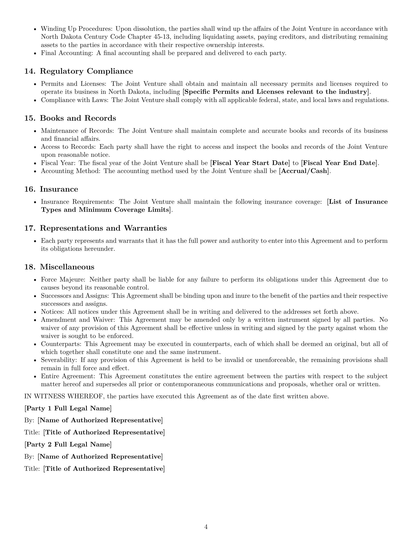 Preview page 4 of Free North Dakota joint venture agreement template