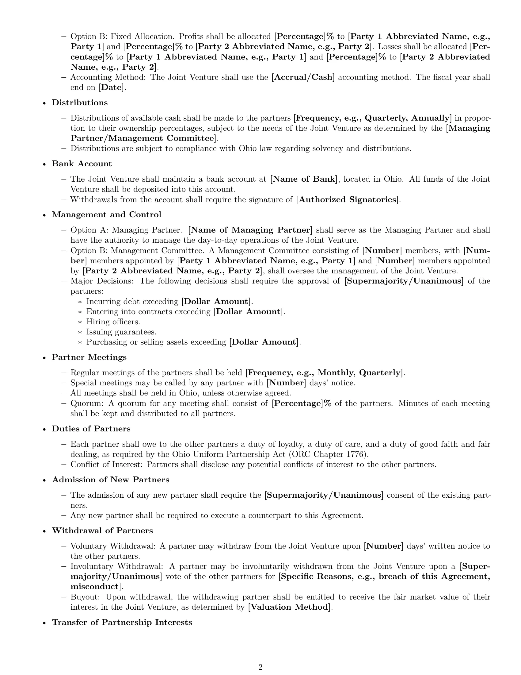Preview page 2 of Free Ohio joint venture agreement template