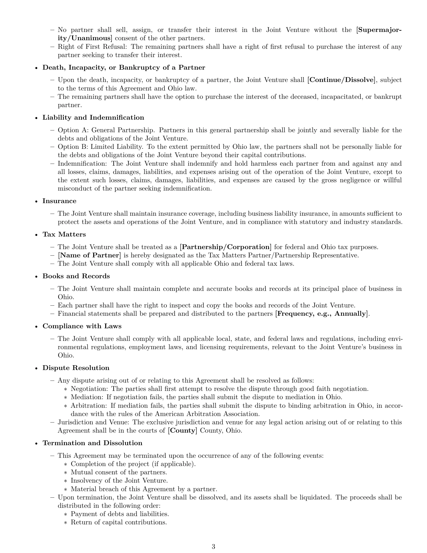 Preview page 3 of Free Ohio joint venture agreement template