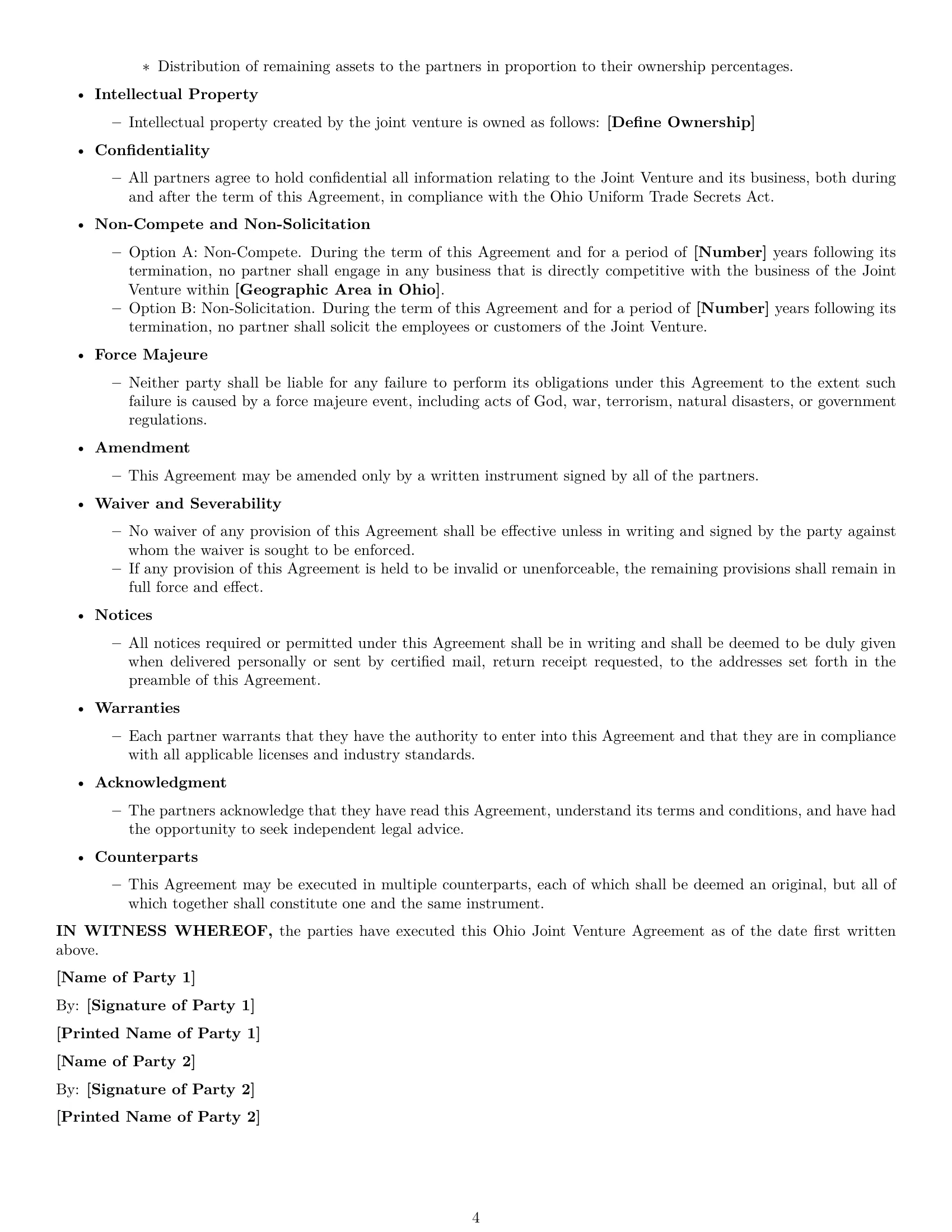 Preview page 4 of Free Ohio joint venture agreement template