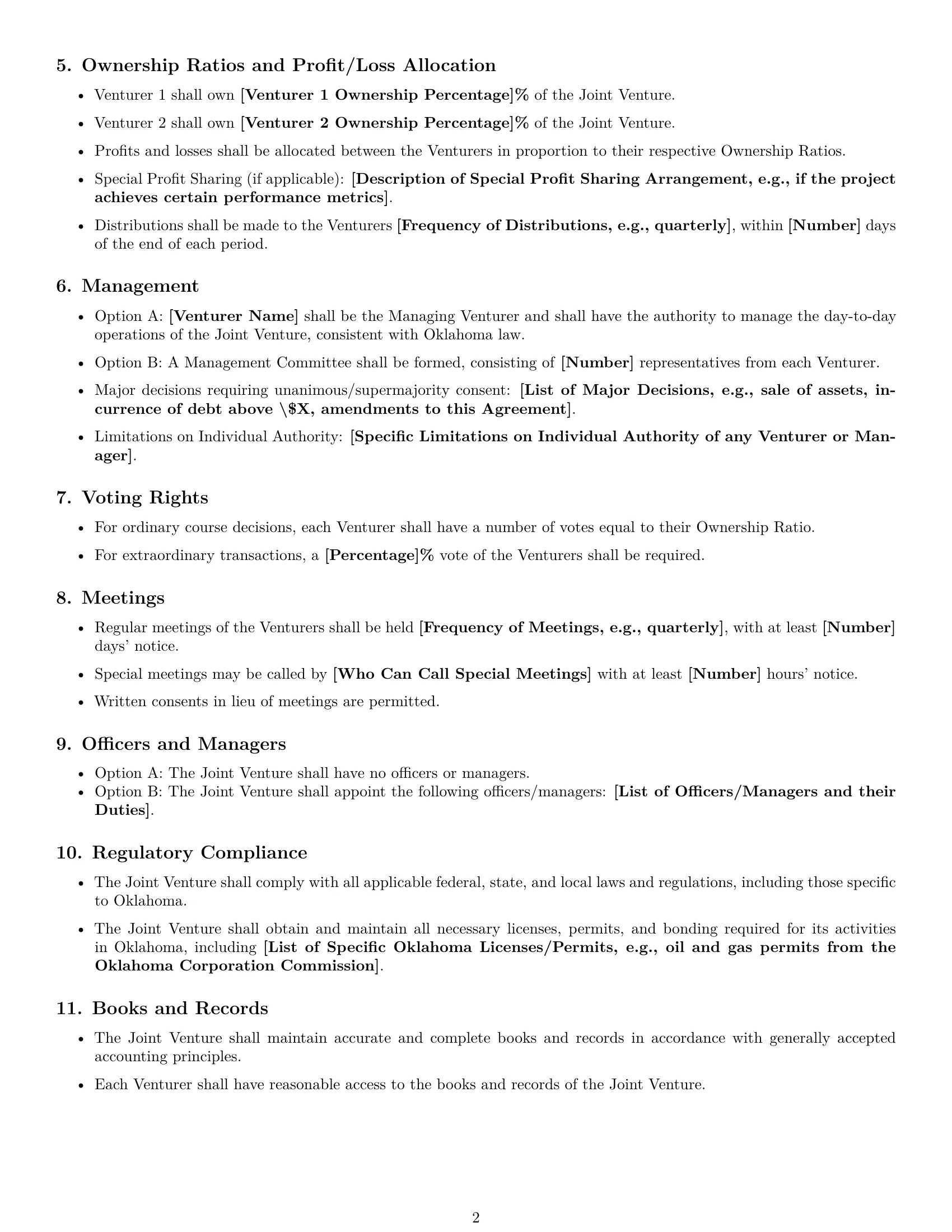Preview page 2 of Free Oklahoma joint venture agreement template