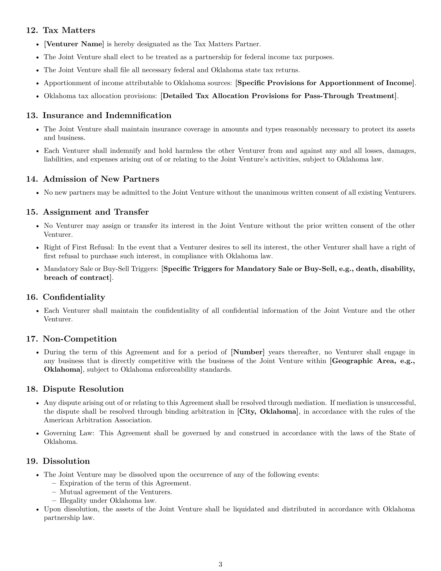 Preview page 3 of Free Oklahoma joint venture agreement template