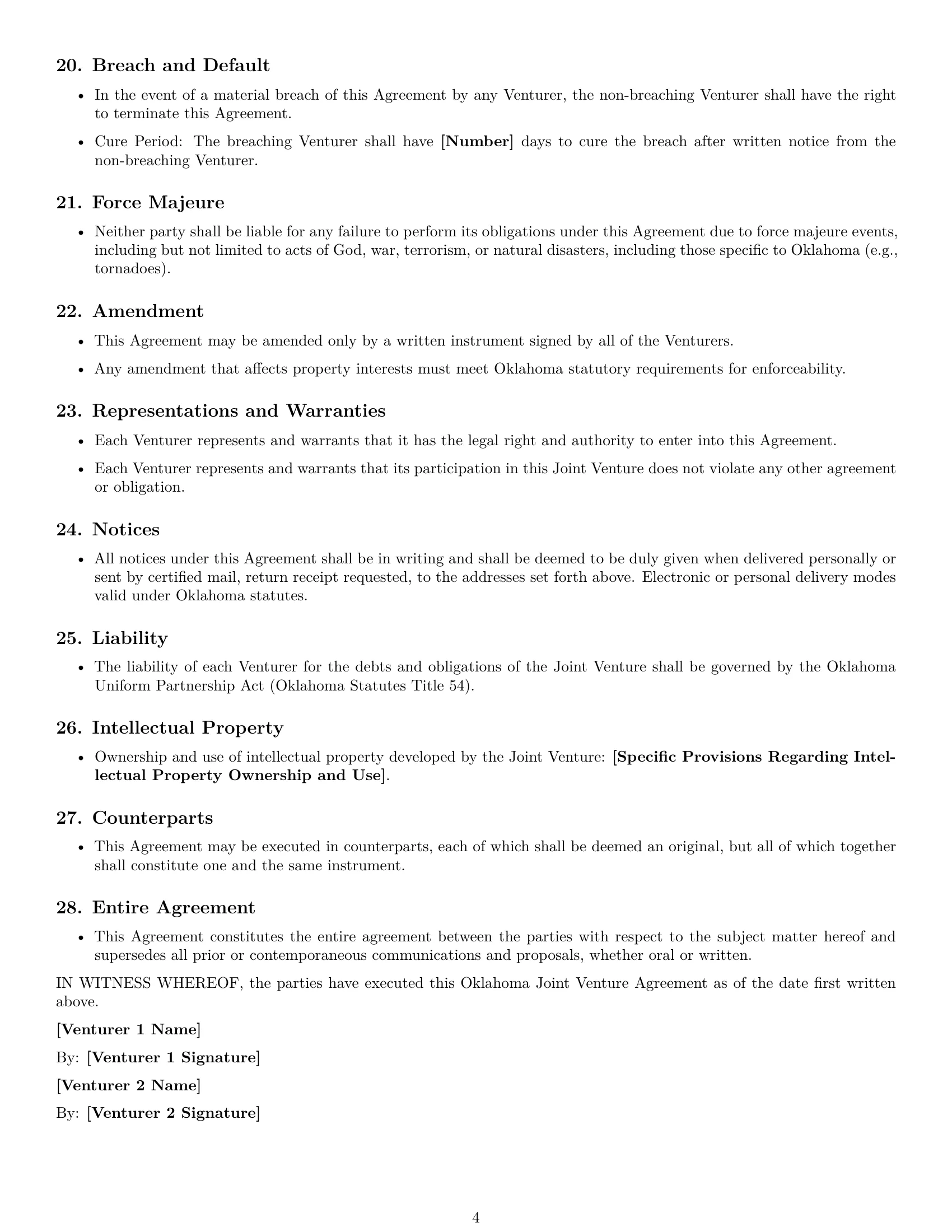 Preview page 4 of Free Oklahoma joint venture agreement template