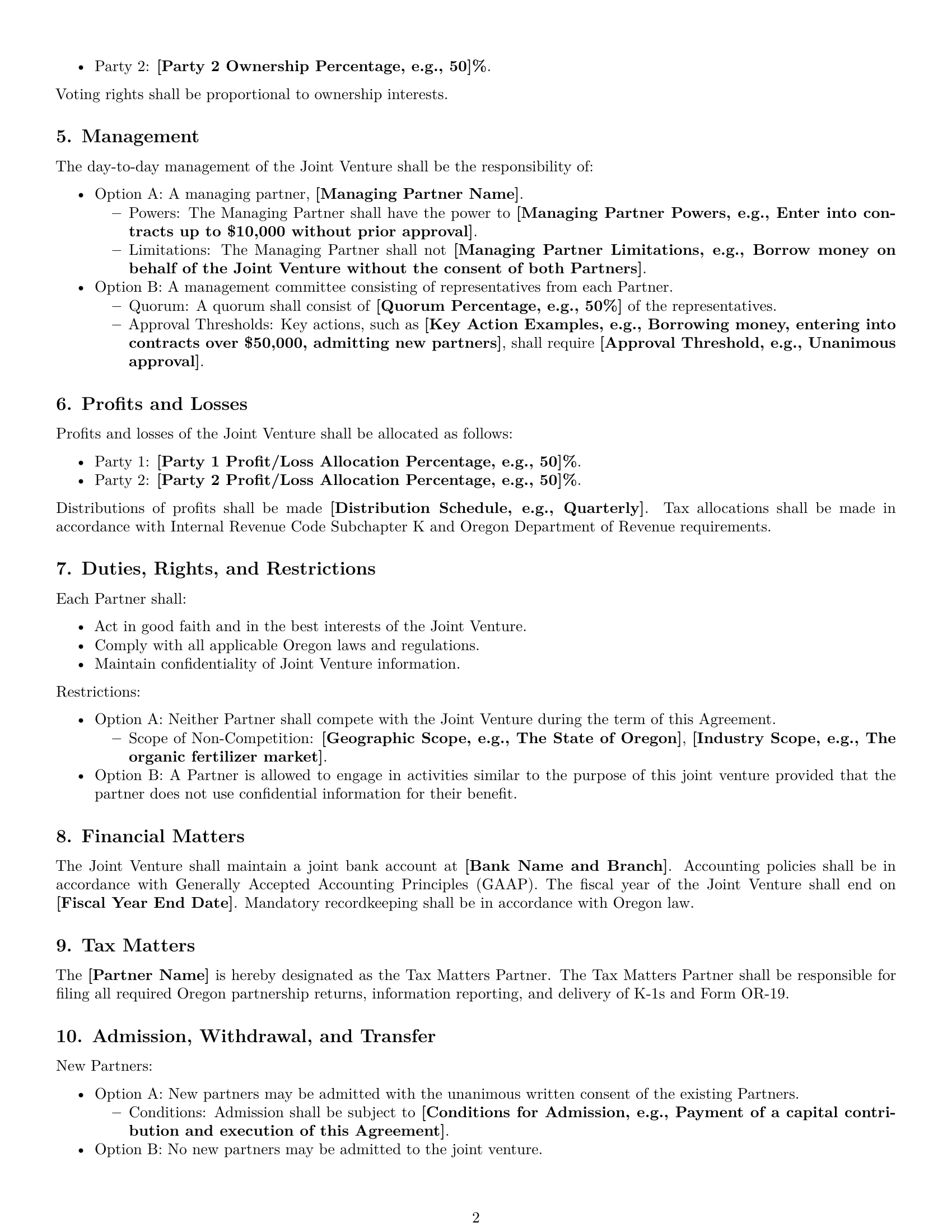 Preview page 2 of Free Oregon joint venture agreement template