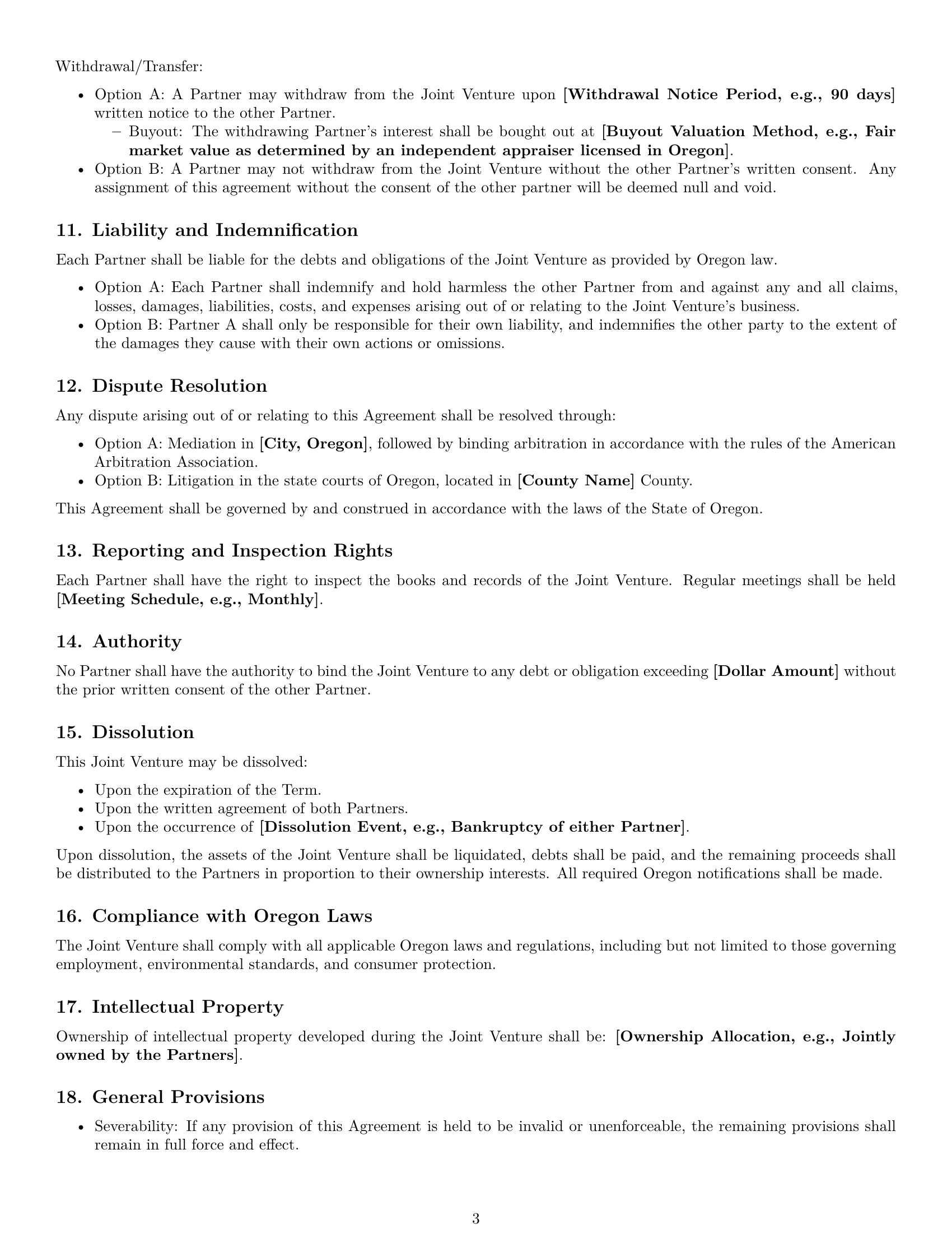 Preview page 3 of Free Oregon joint venture agreement template