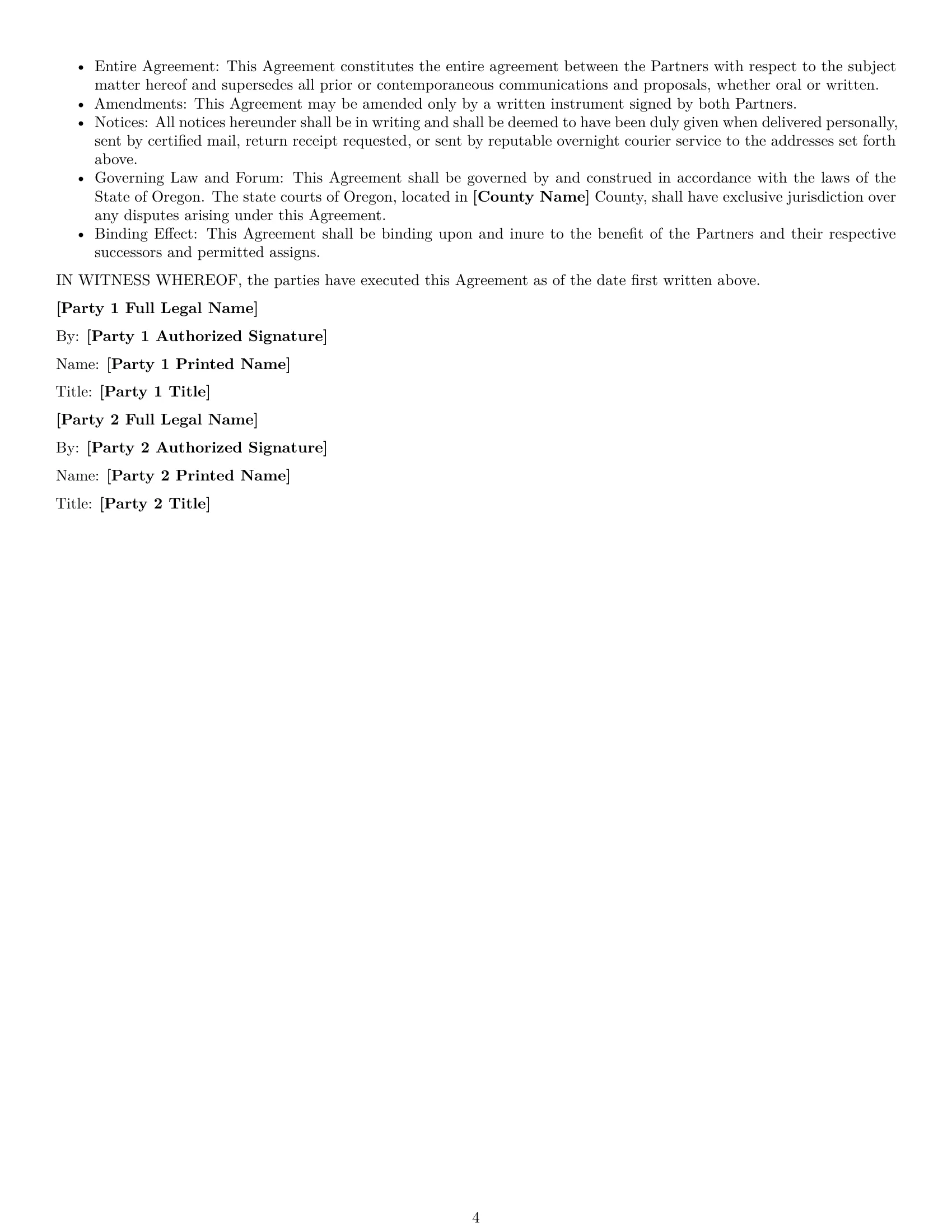 Preview page 4 of Free Oregon joint venture agreement template