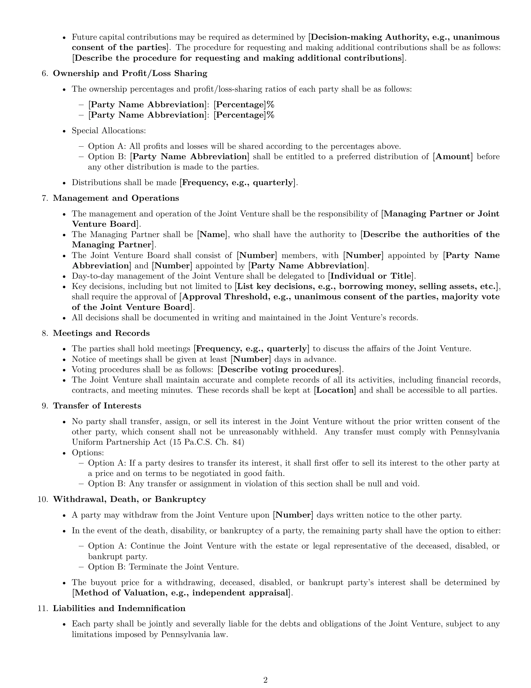 Preview page 2 of Free Pennsylvania joint venture agreement template