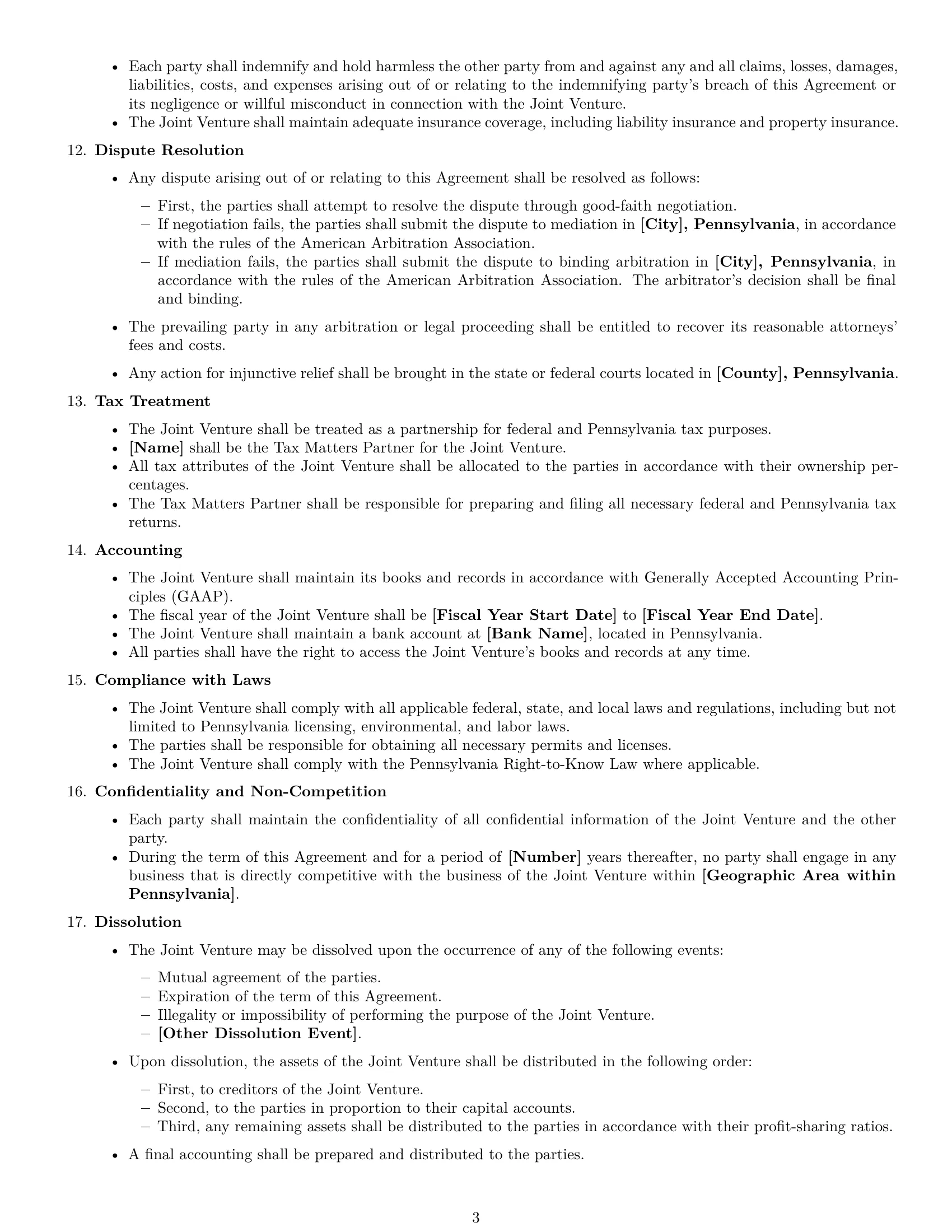 Preview page 3 of Free Pennsylvania joint venture agreement template