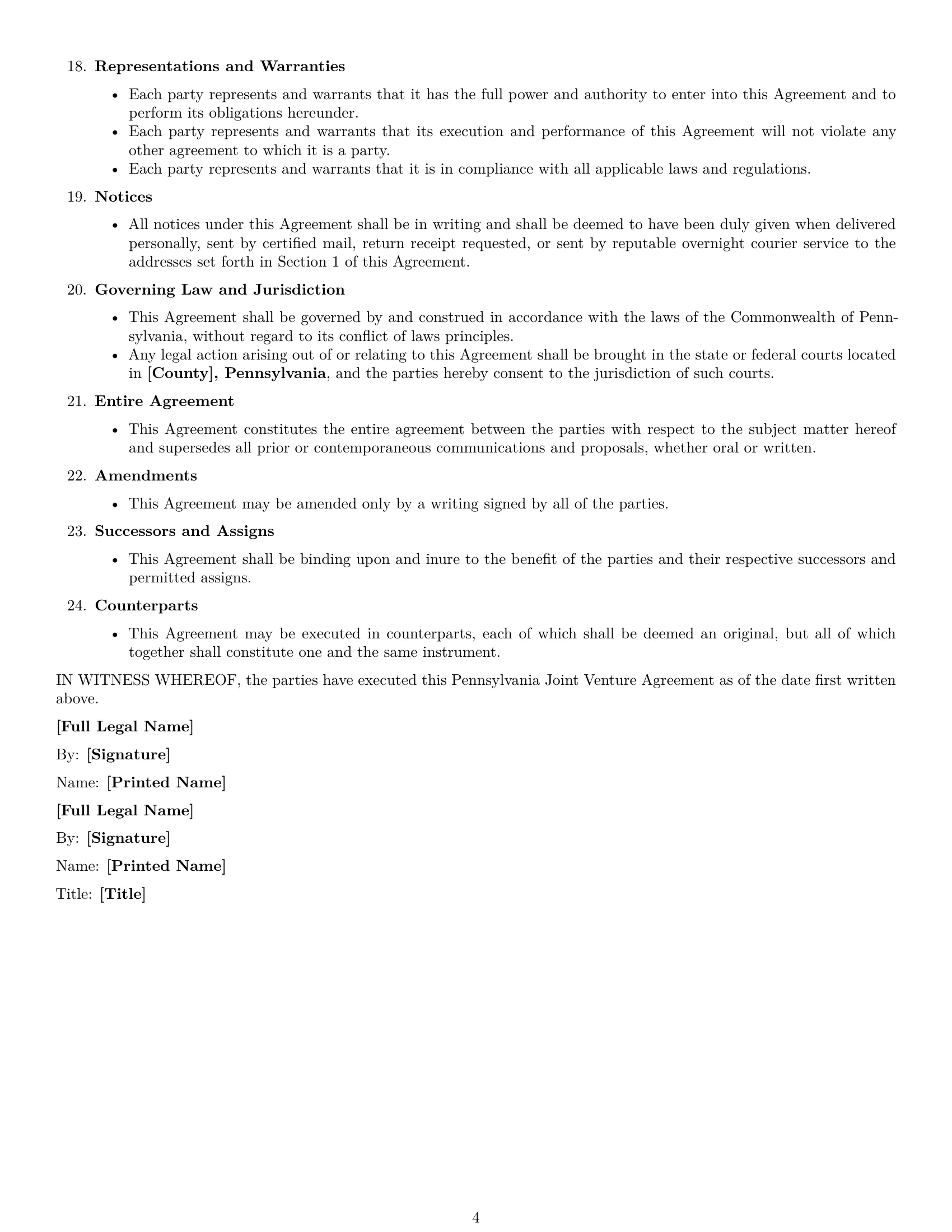 Preview page 4 of Free Pennsylvania joint venture agreement template