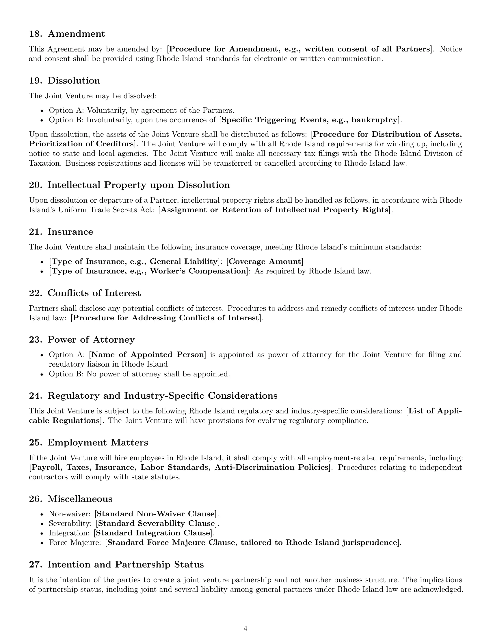 Preview page 4 of Free Rhode Island joint venture agreement template