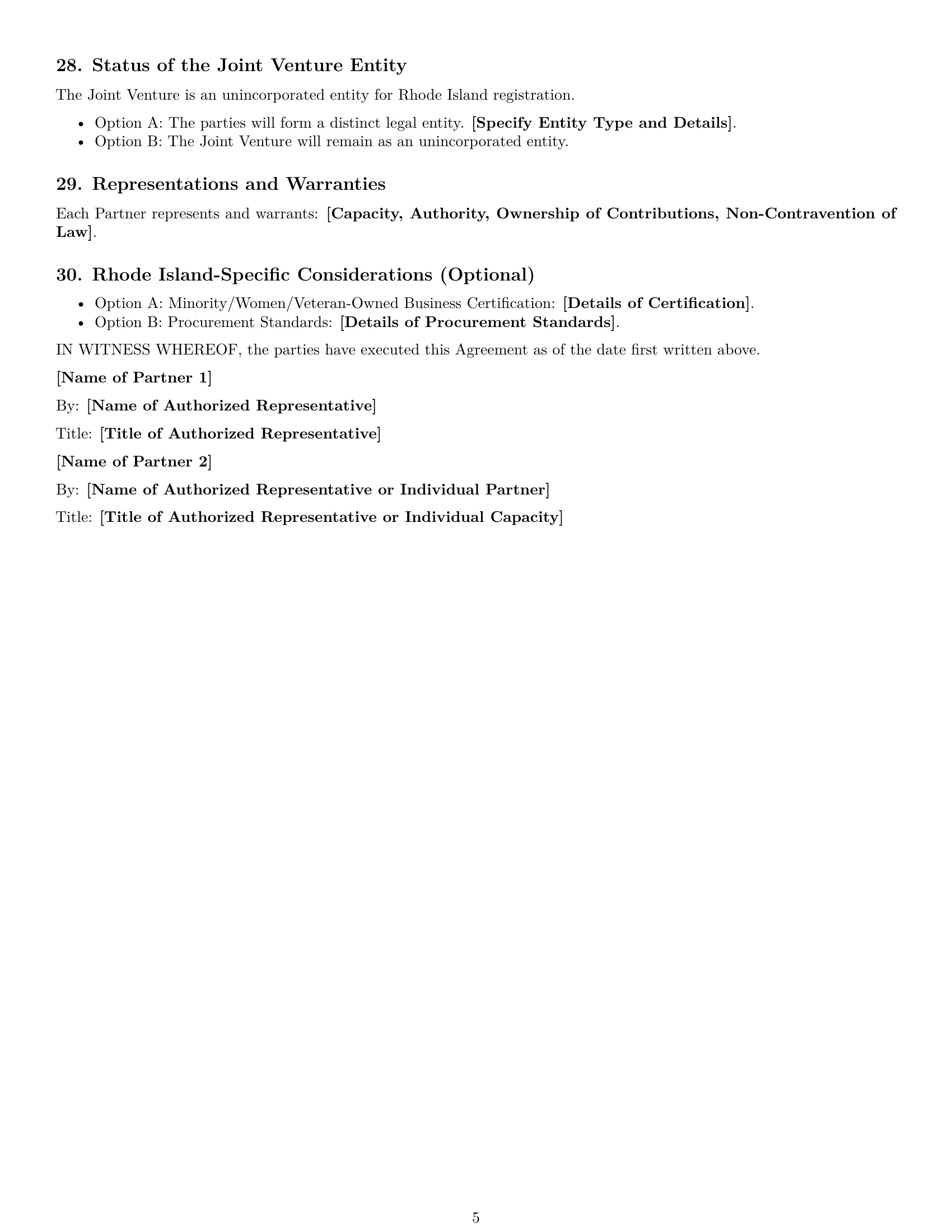 Preview page 5 of Free Rhode Island joint venture agreement template