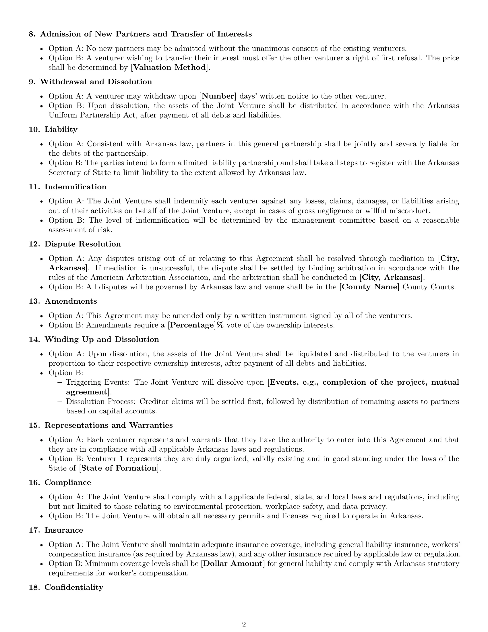 Preview page 2 of Free Arkansas joint venture agreement template