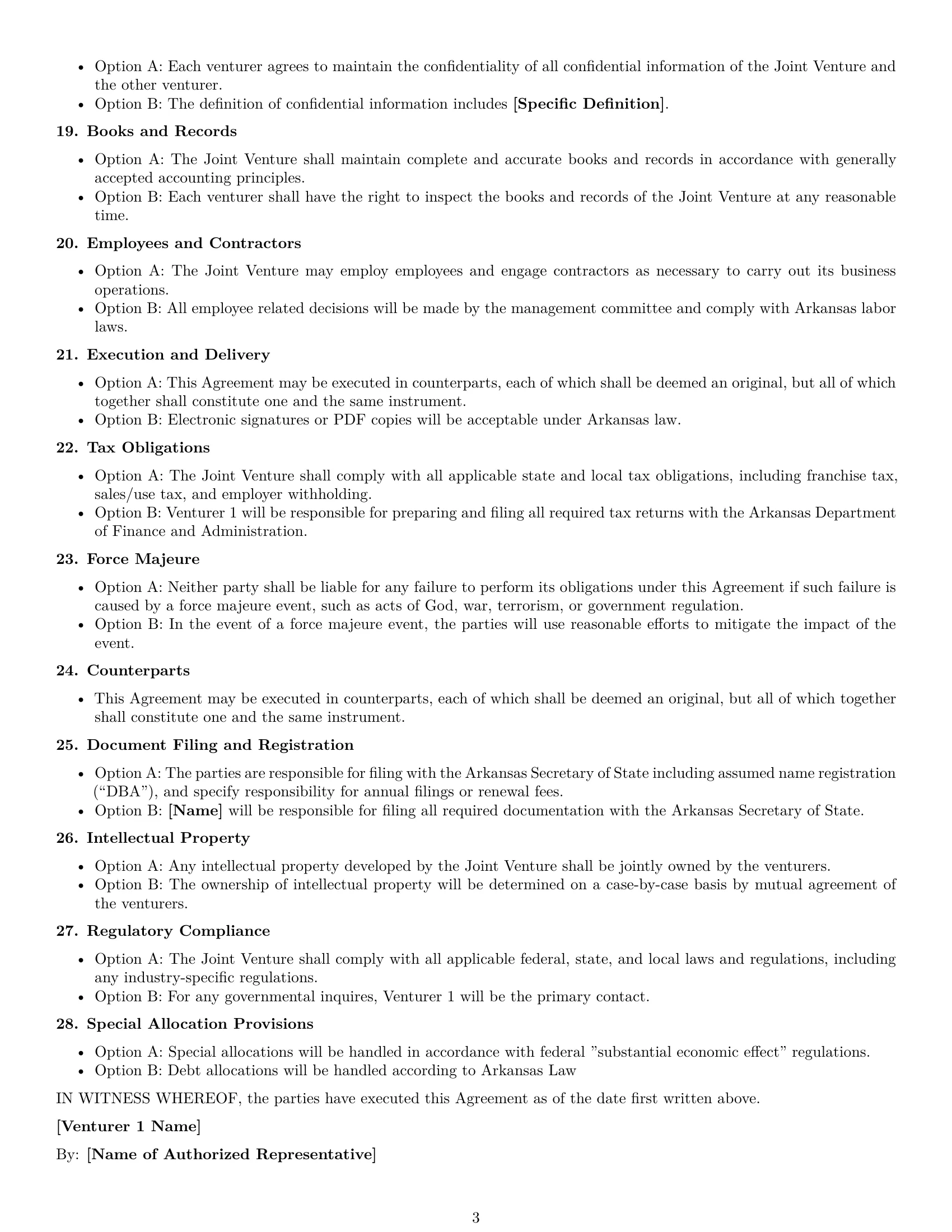 Preview page 3 of Free Arkansas joint venture agreement template