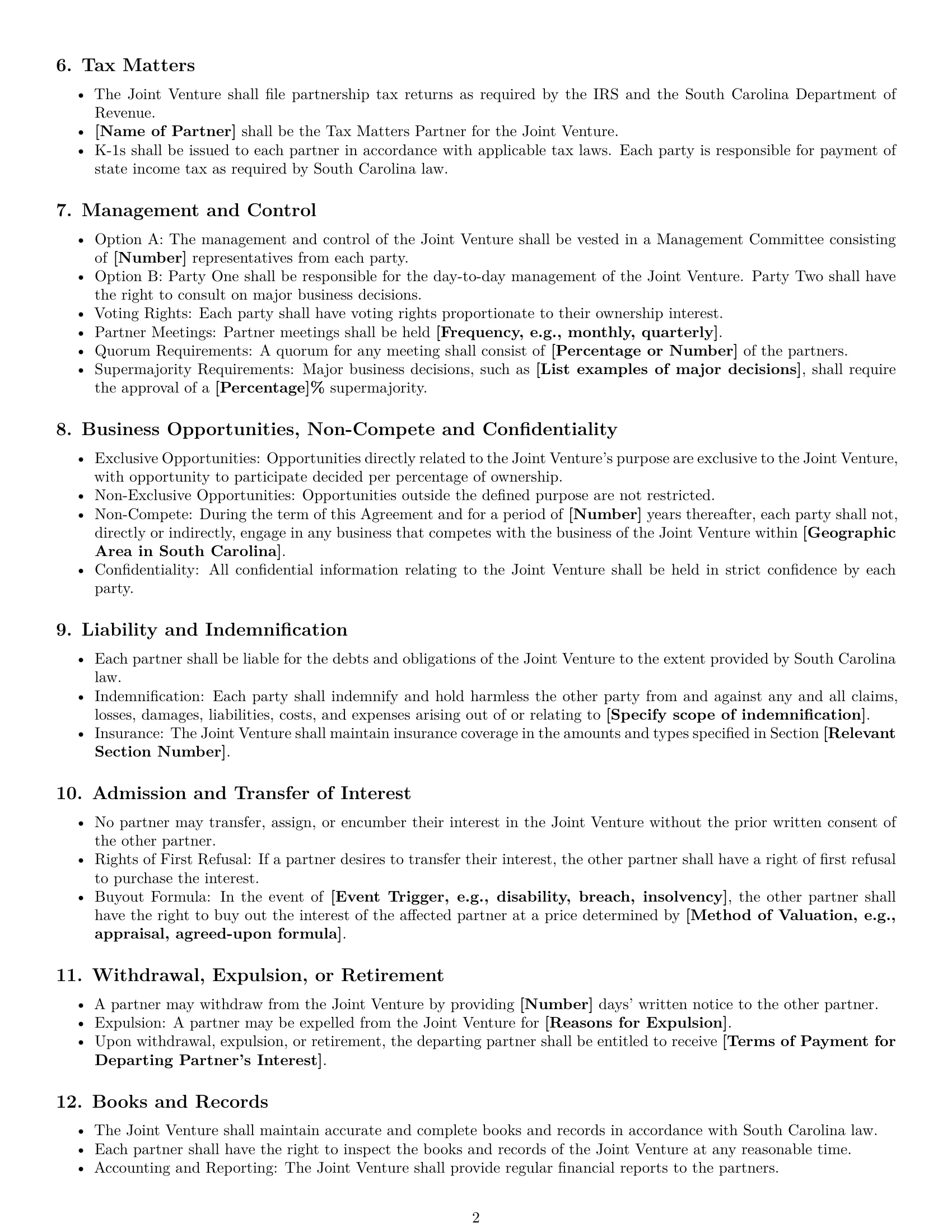Preview page 2 of Free South Carolina joint venture agreement template