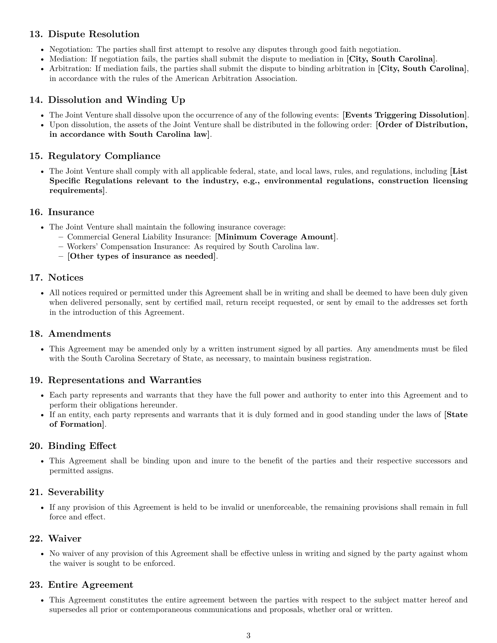 Preview page 3 of Free South Carolina joint venture agreement template