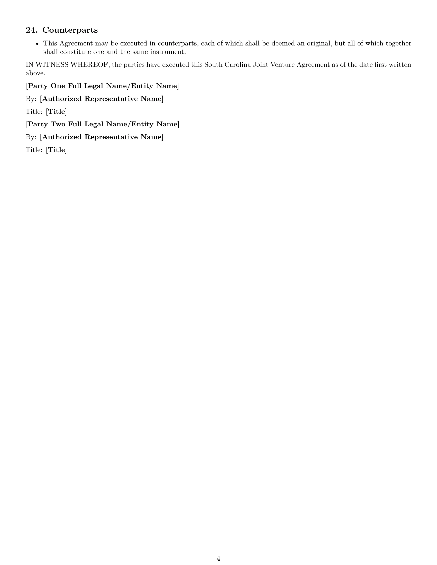 Preview page 4 of Free South Carolina joint venture agreement template