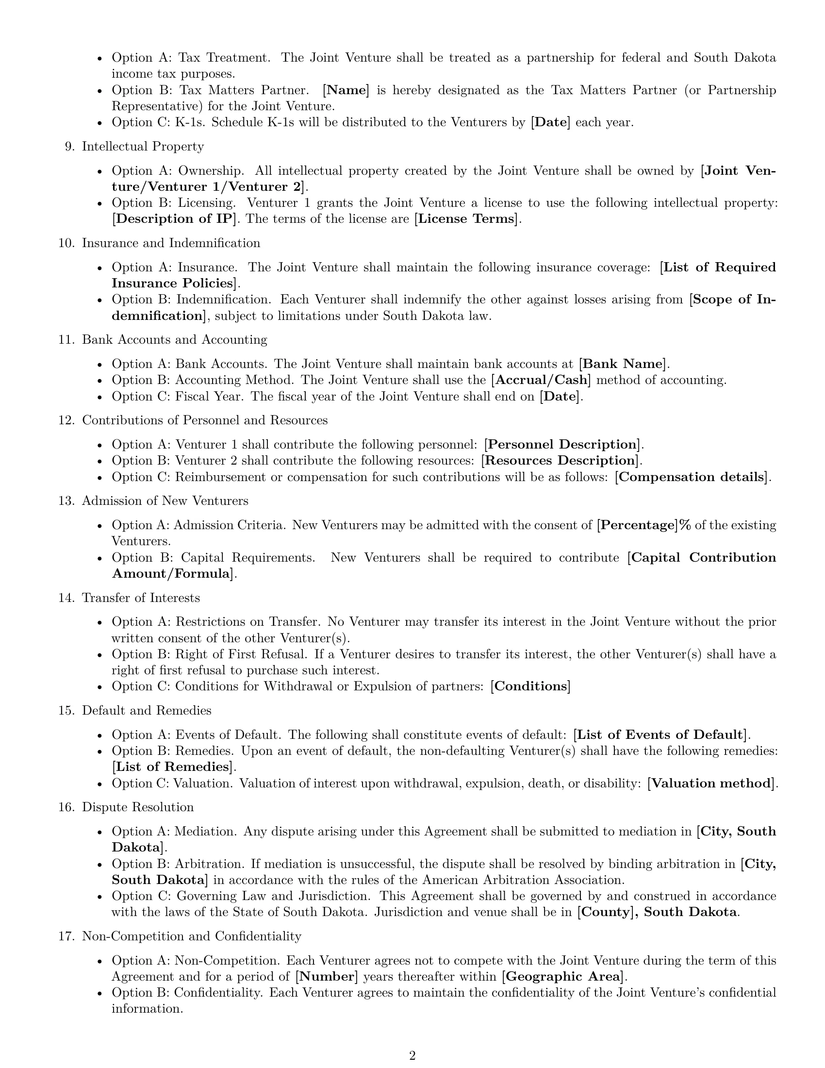 Preview page 2 of Free South Dakota joint venture agreement template