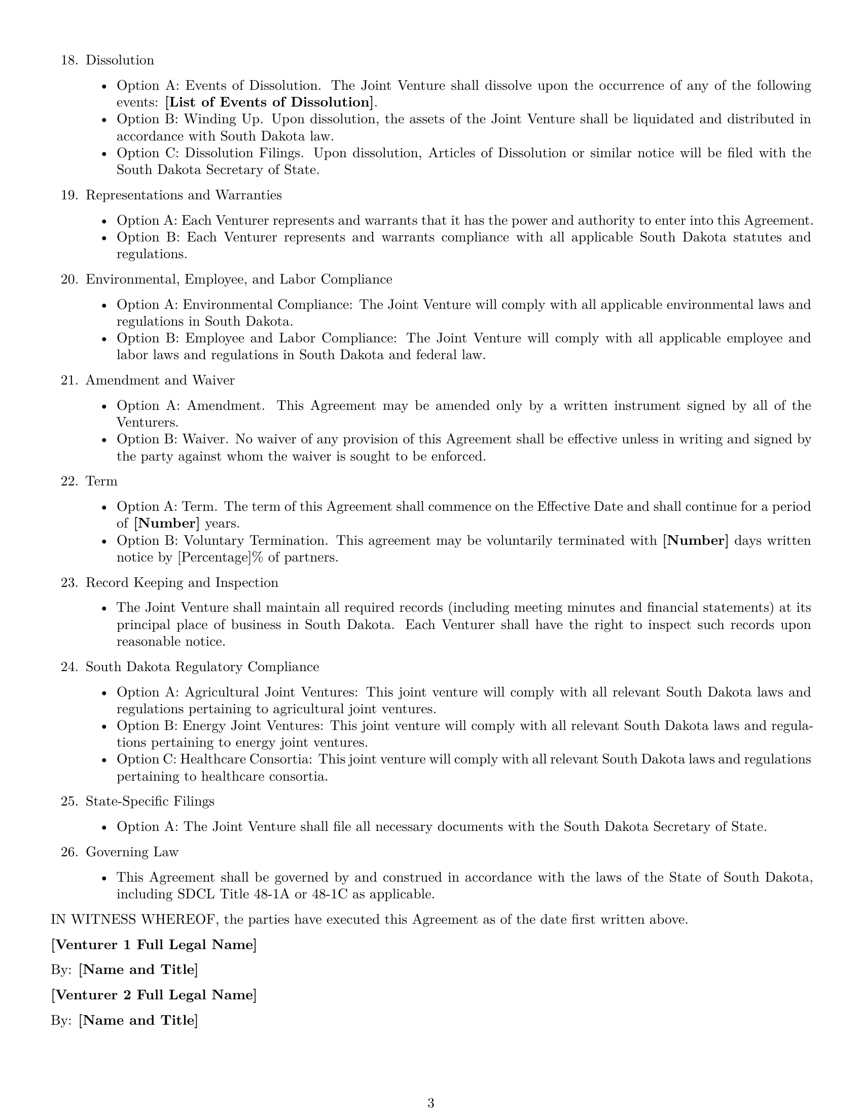 Preview page 3 of Free South Dakota joint venture agreement template