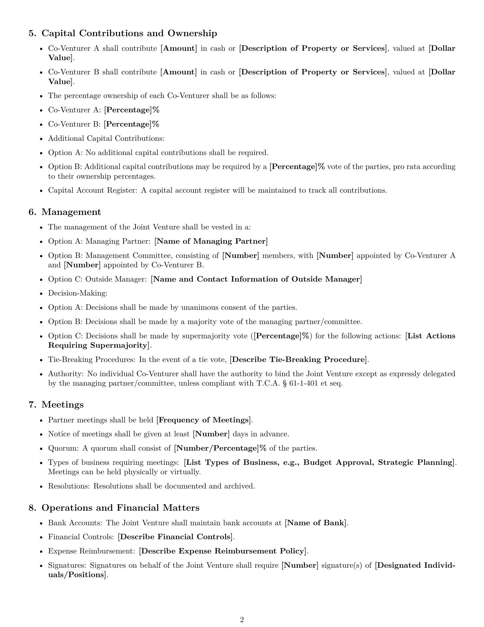 Preview page 2 of Free Tennessee joint venture agreement template