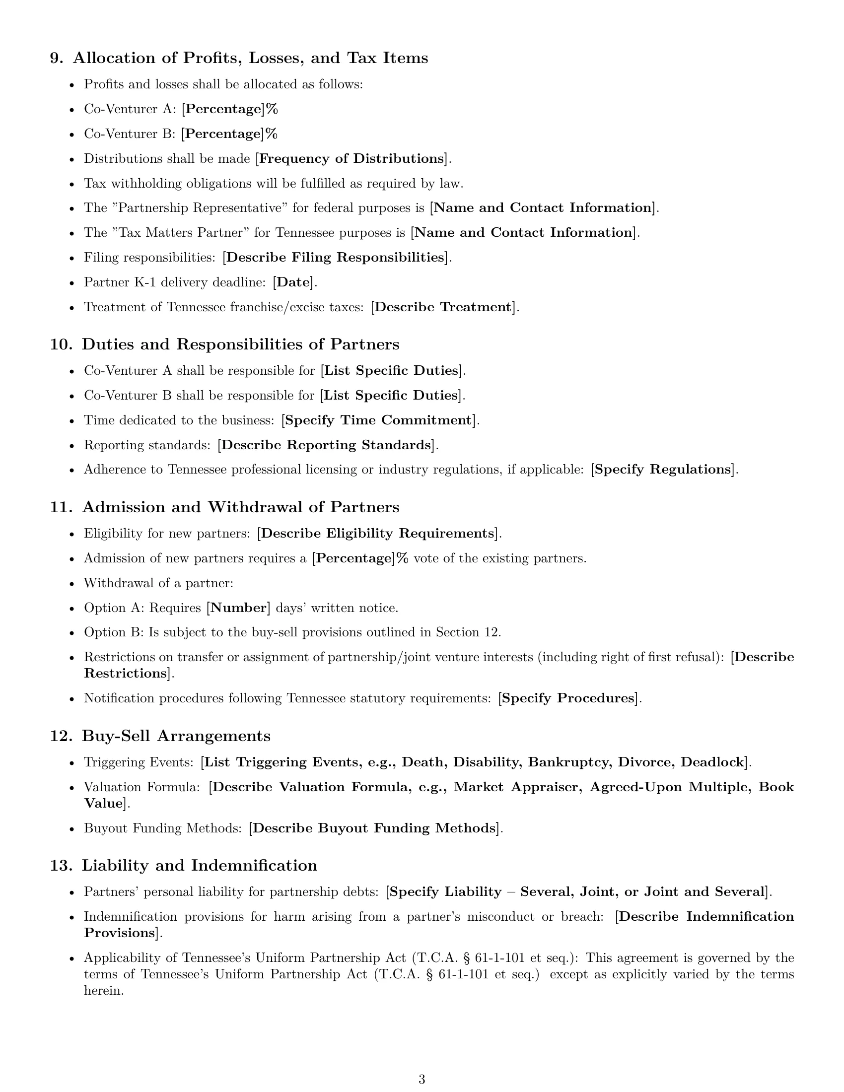 Preview page 3 of Free Tennessee joint venture agreement template