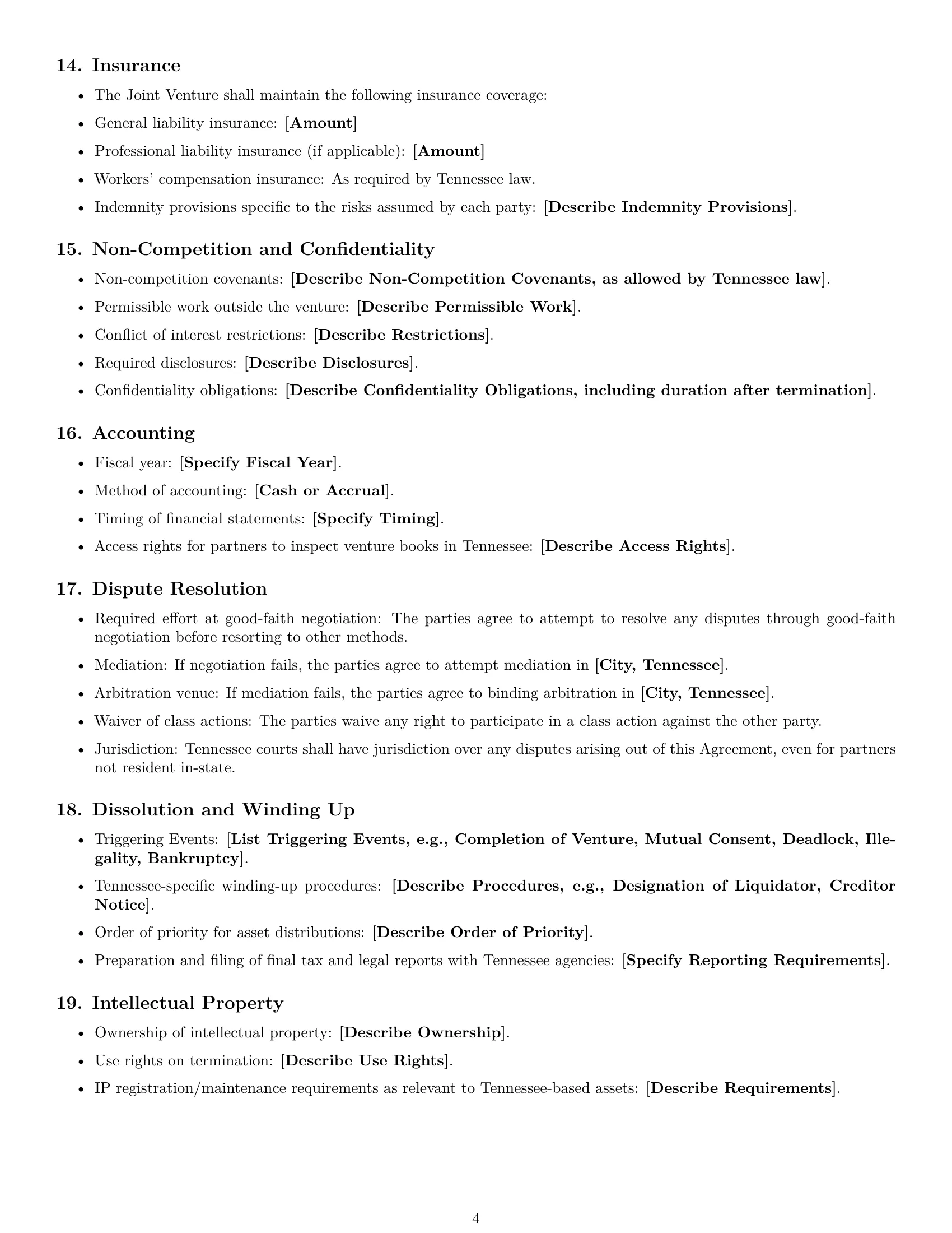 Preview page 4 of Free Tennessee joint venture agreement template