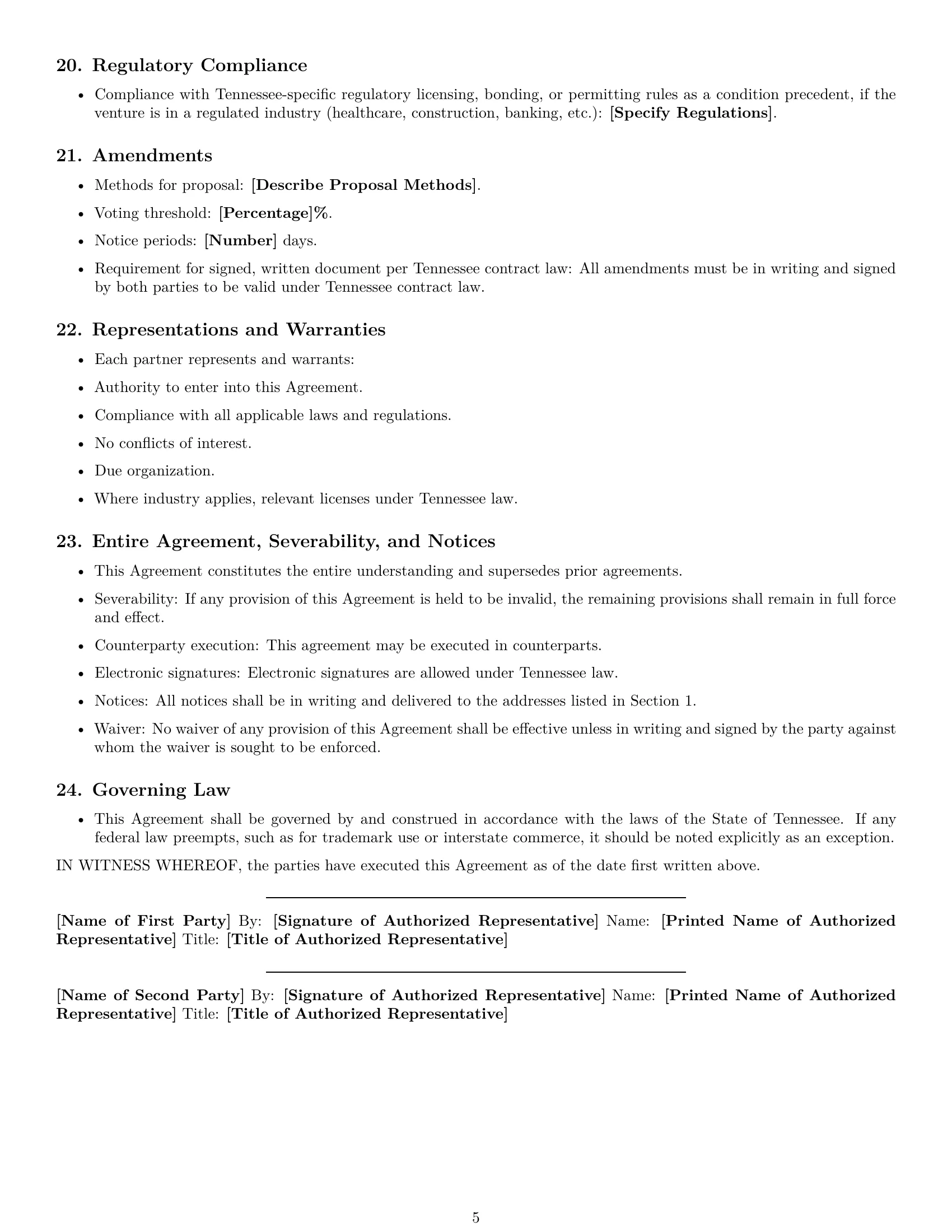 Preview page 5 of Free Tennessee joint venture agreement template