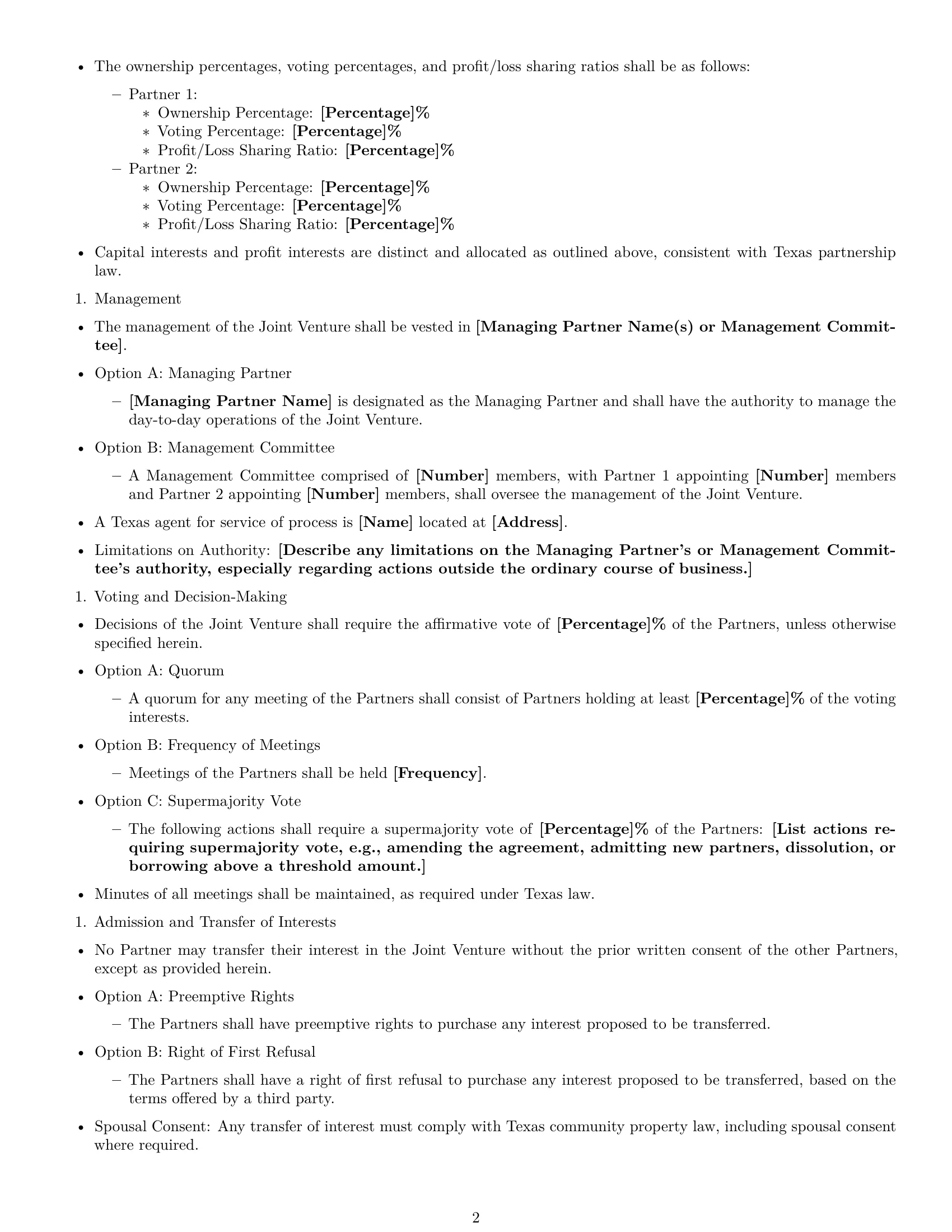 Preview page 2 of Free Texas joint venture agreement template